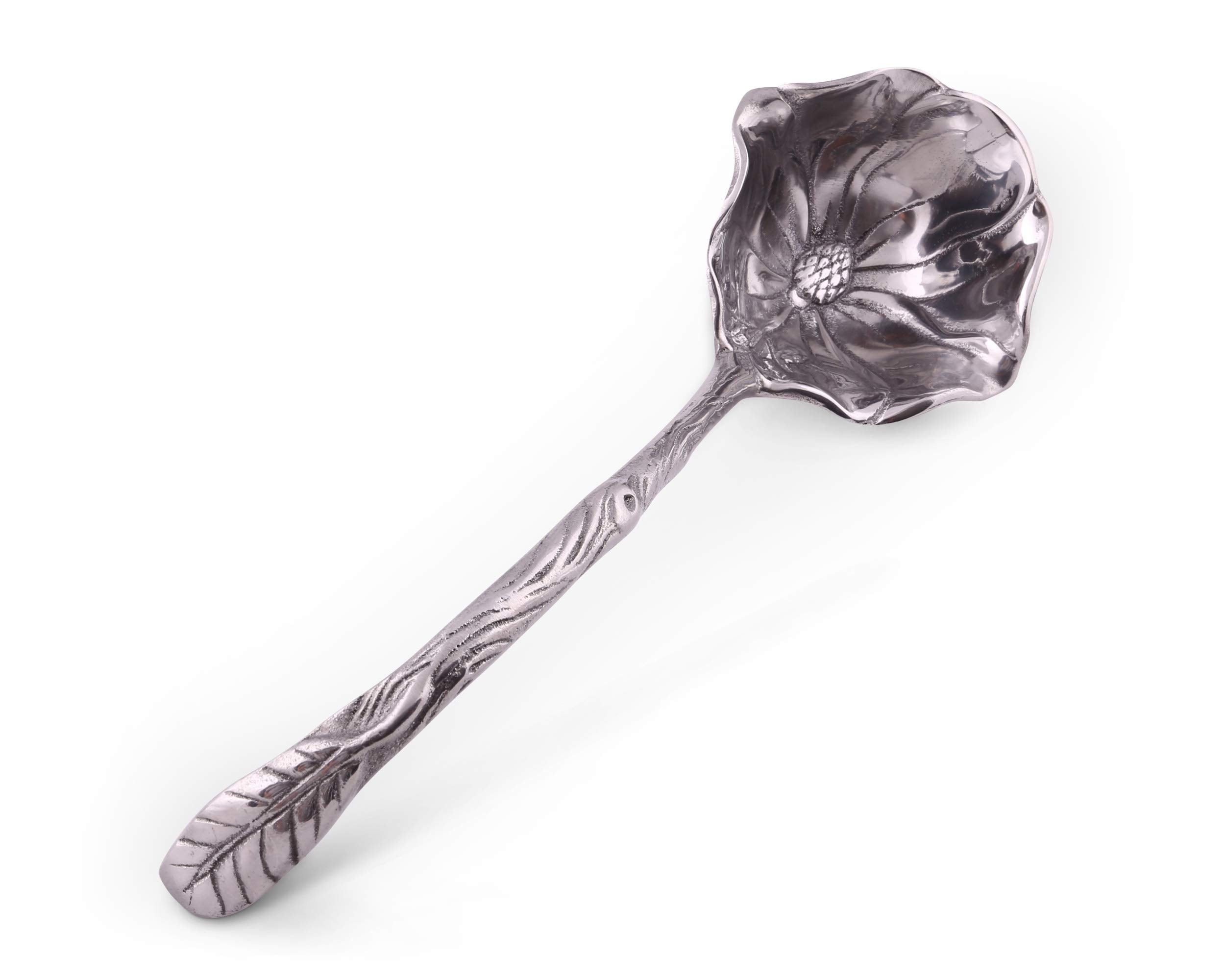 Arthur Court Aluminum Metal Magnolia Pattern Punch/Soup/Serving Ladle Silver Spout 12.5 Inch Long