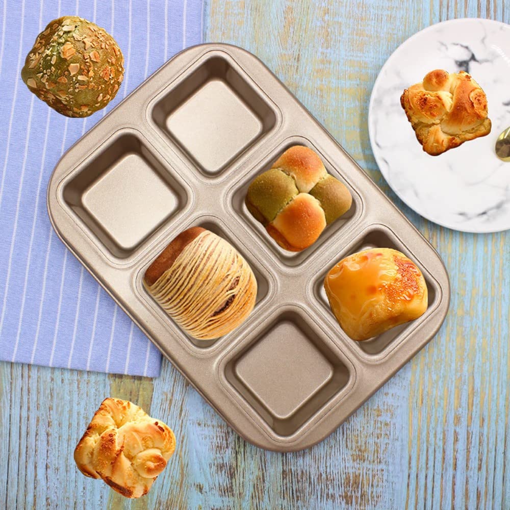 Xzjmy Bun Pan,Muffin Pan,Mini Square Cake Pan,6 Cup Non-Stick Cupcake Baking Pan For Making Muffins Or Cupcakes (6 Cavity)