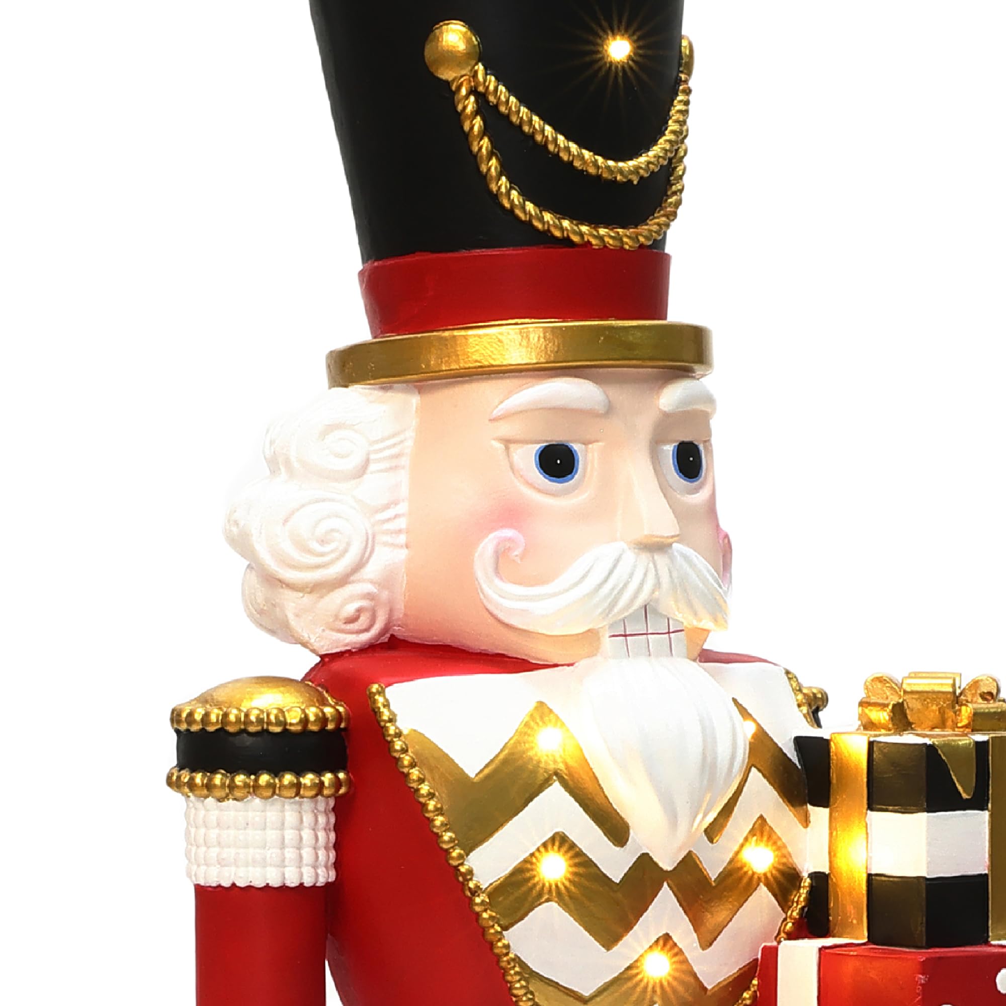 LuxenHome 3FT Tall Nutcracker Christmas Decoration, Large Holiday Nutcracker Soldier Statue with Gift Box, Lighted Figures Chris