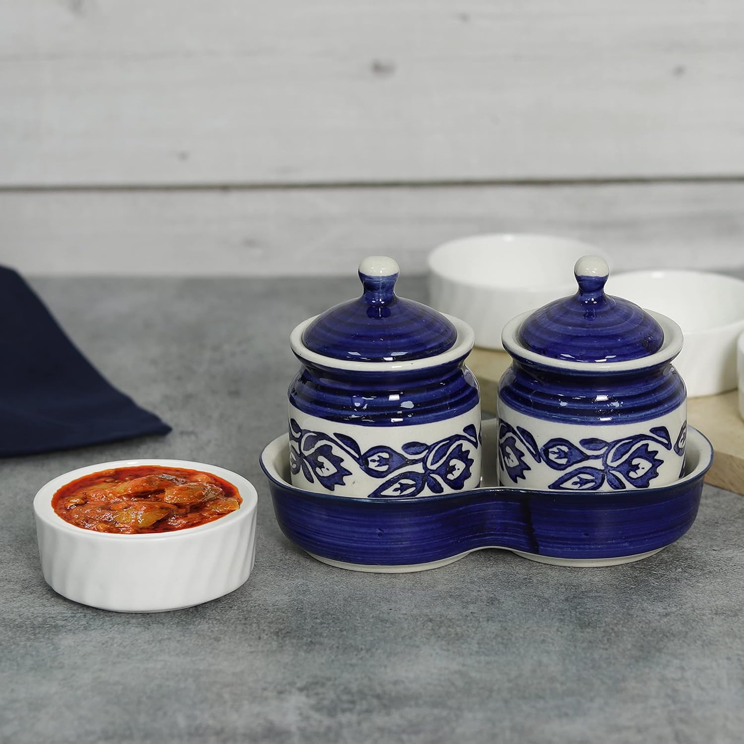 Kraftlik Handicrafts Ceramic Jars With Lid And Holding Tray | Storage Jars & Containers With Lid For Kitchen Storage | Barni For
