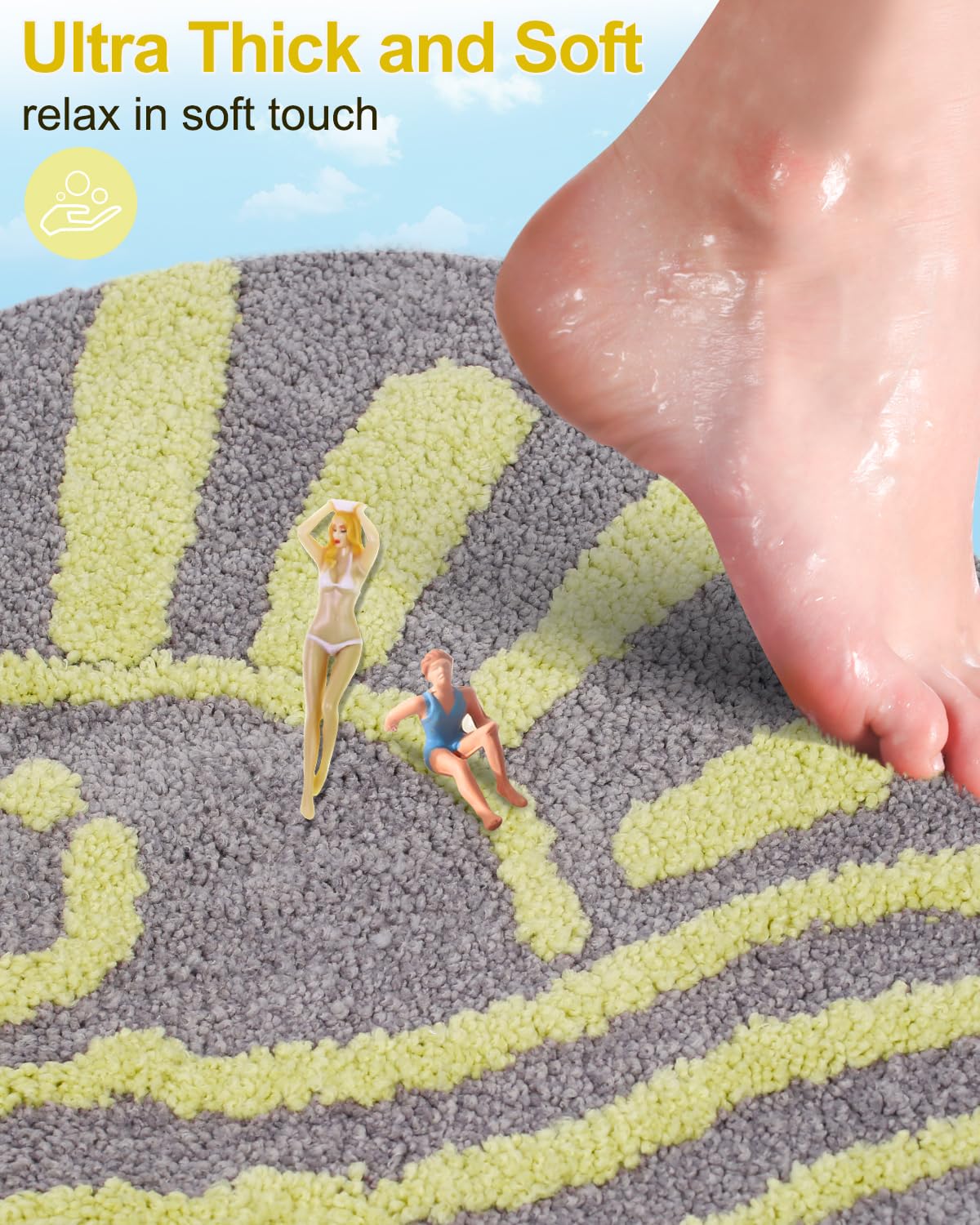 Bathroom Rugs Mat Rectangle 32''  20'' - Cute Sun Smile Fun Grey Green Yellow Boho Bath Mats Non Slip, Soft Absorbent Microfiber
