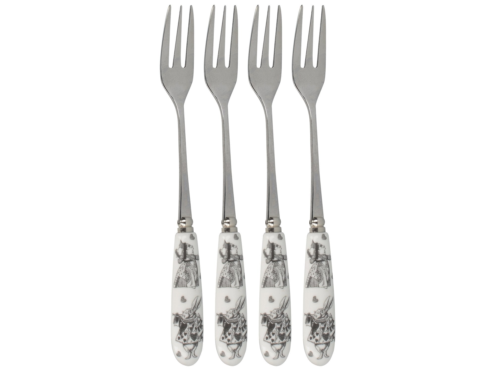 Creative Tops V&A Alice In Wonderland Dessert/Pastry Forks With Decorative Porcelain Handles, 15 X 1.5 X 1.5 Cm, White, 4 Set