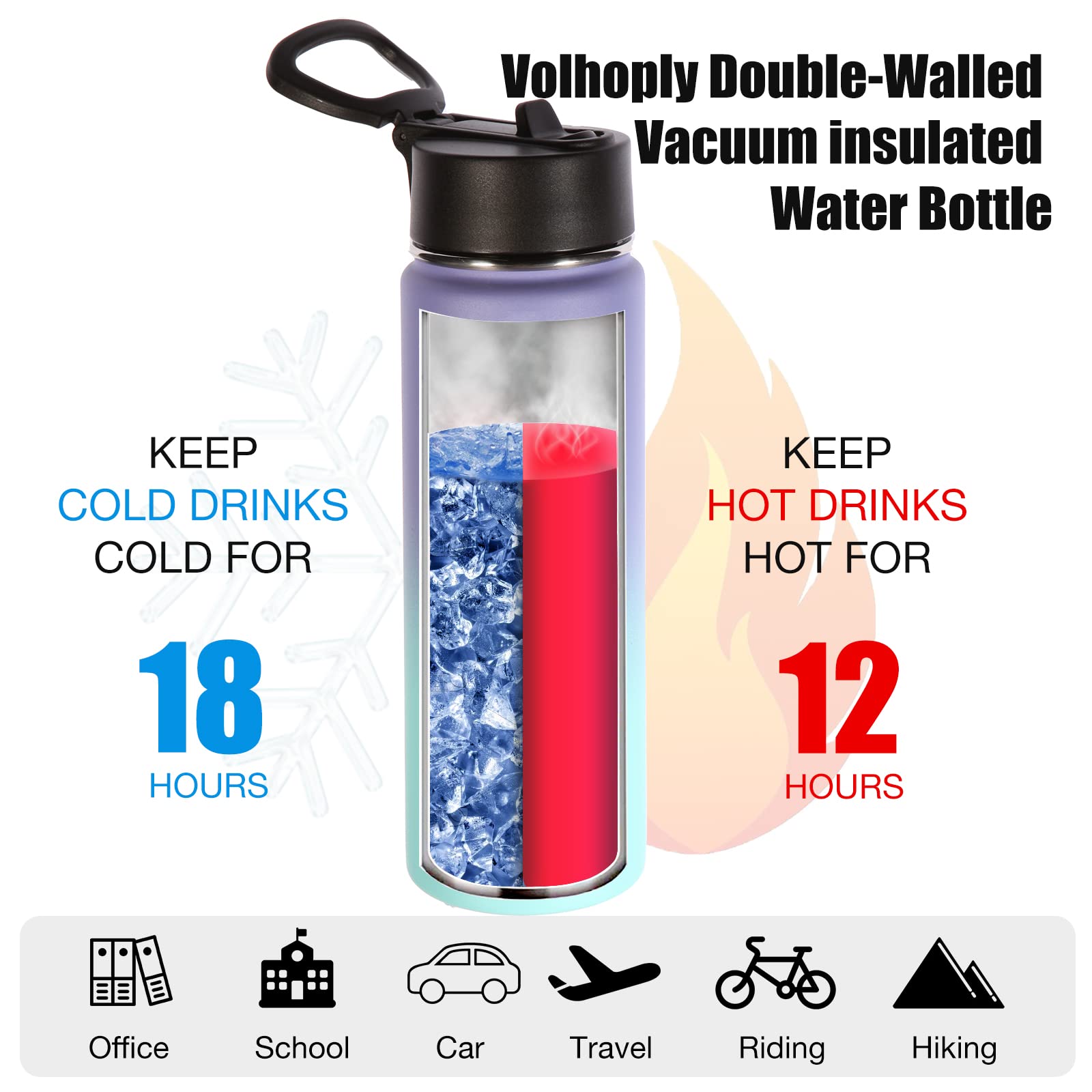 Volhoply Insulated Water Bottles with Straw Bulk 4 Pack  22 oz Stainless Steel Sports Bottle with Lid Metal Travel Water Thermos with Wide Mouth  Reusable Cold Water Flask for Hiking(Assorted 4 Set)