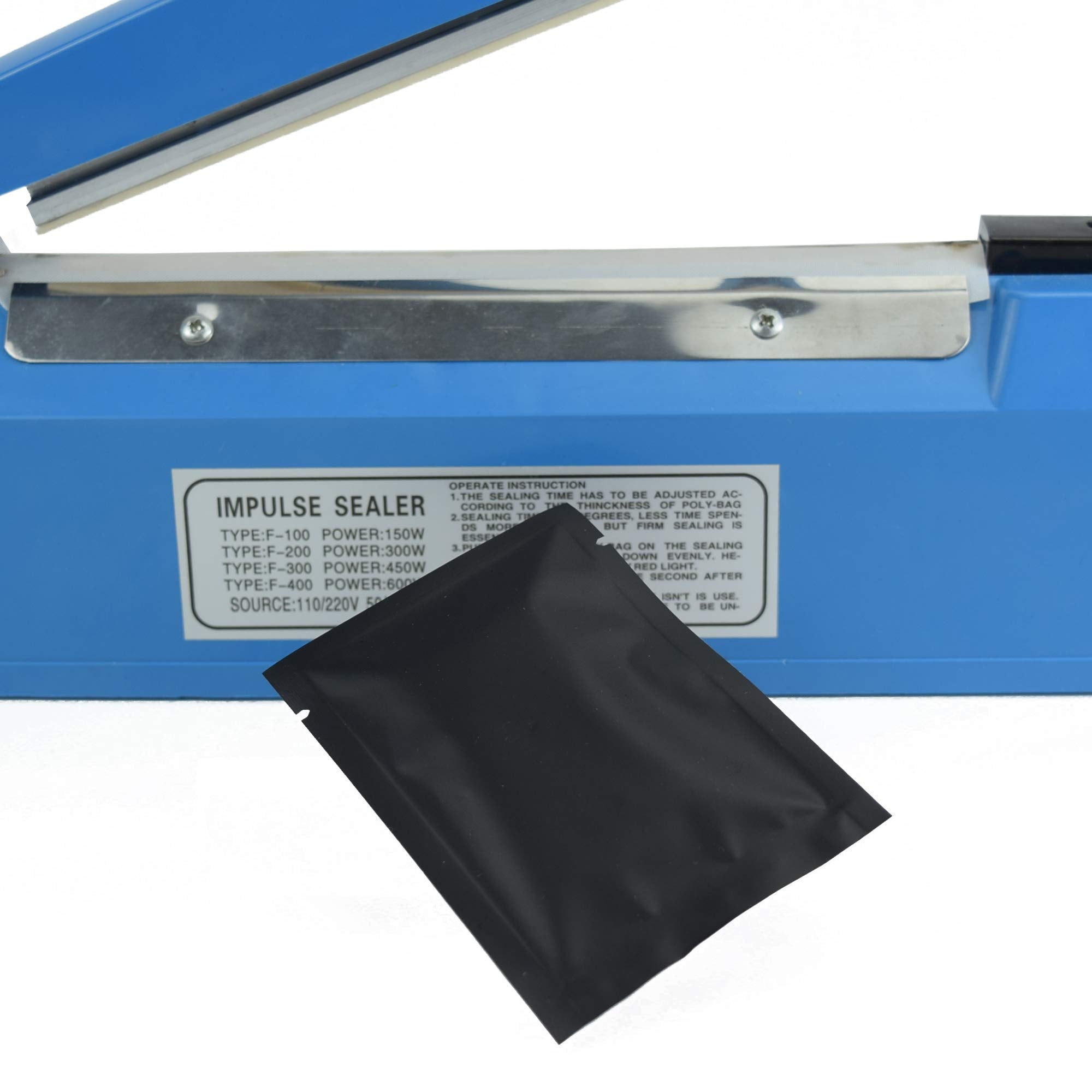 Qq Studio 100 Pcs Metallic Mylar Foil Open Top Sealable Bags (9X13Cm(3.5X5.1''), 100X Matte Black)