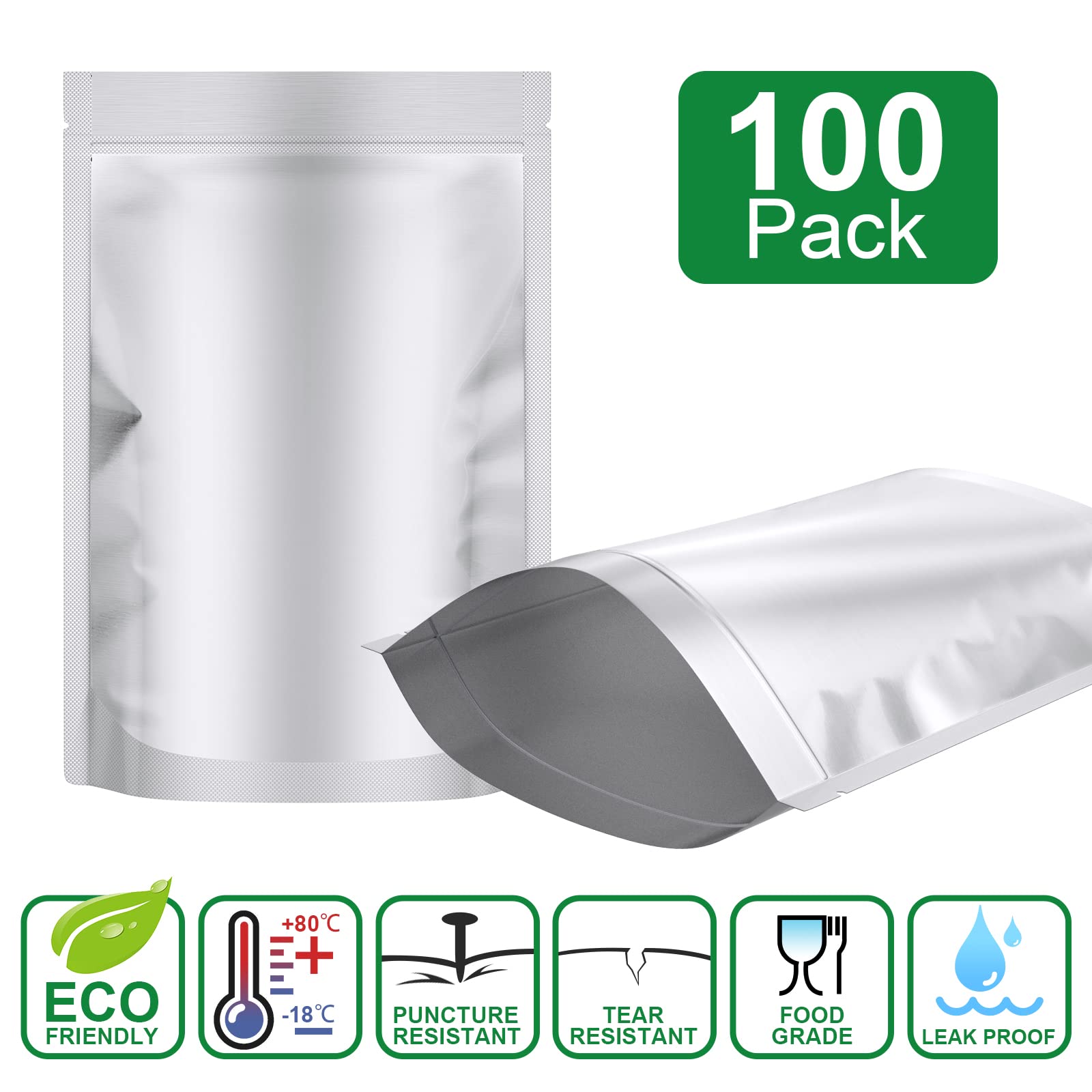 100 Mylar Bags For Food Storage, Extra Thick 9.5 Mil Mylar Bags 1 Quart, Gusset Ziplock And Heat Sealable Mylar Bags For Food St