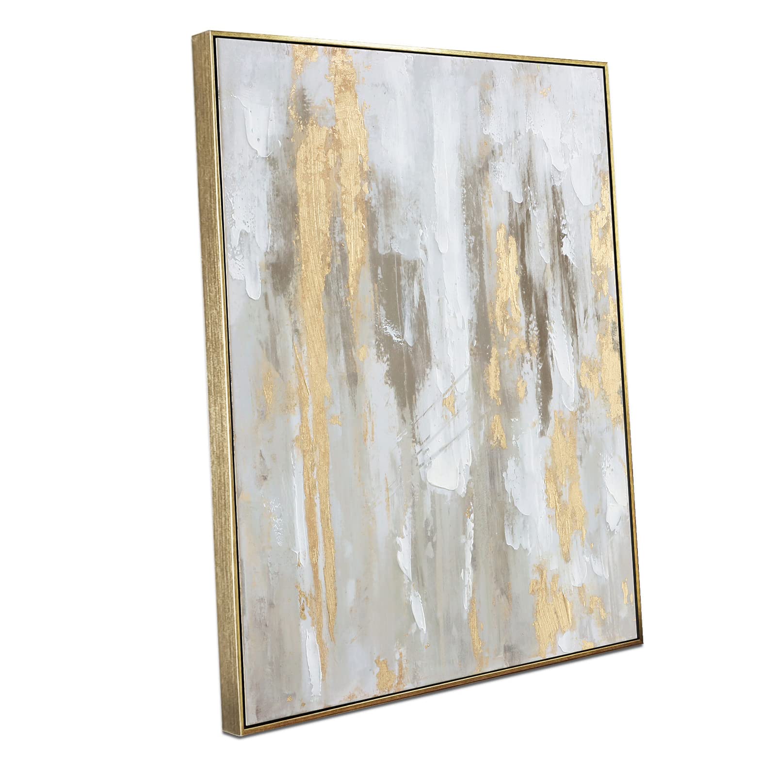 Gold Abstract Wall Art Decor - Framed Abstract Canvas Artwork With Gold Foil And Texture For Modern Style Decor, Ready To Hang