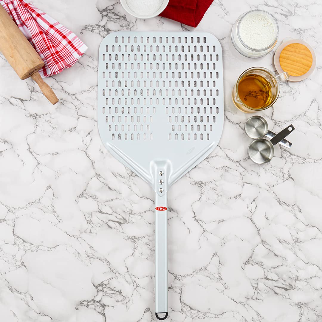 Tkc Perforated Pizza Peel 12 Inch Aluminum Pizza Paddle - Lightweight Pizza Turning Peel Spatula - Compatible With All Ooni Pizz