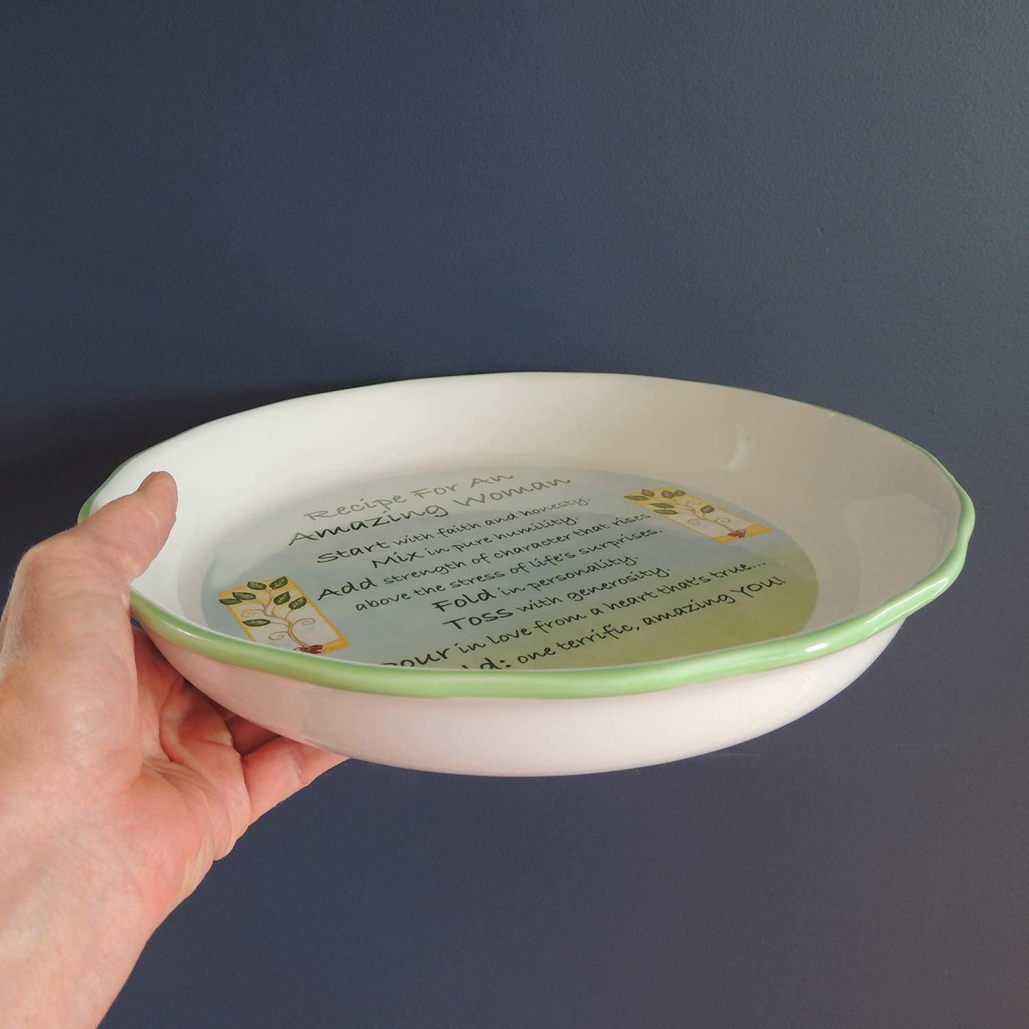 Abbey + CA Gift Amazing Woman Pie Plate, 10.5" Ceramic, Green, Model 46540