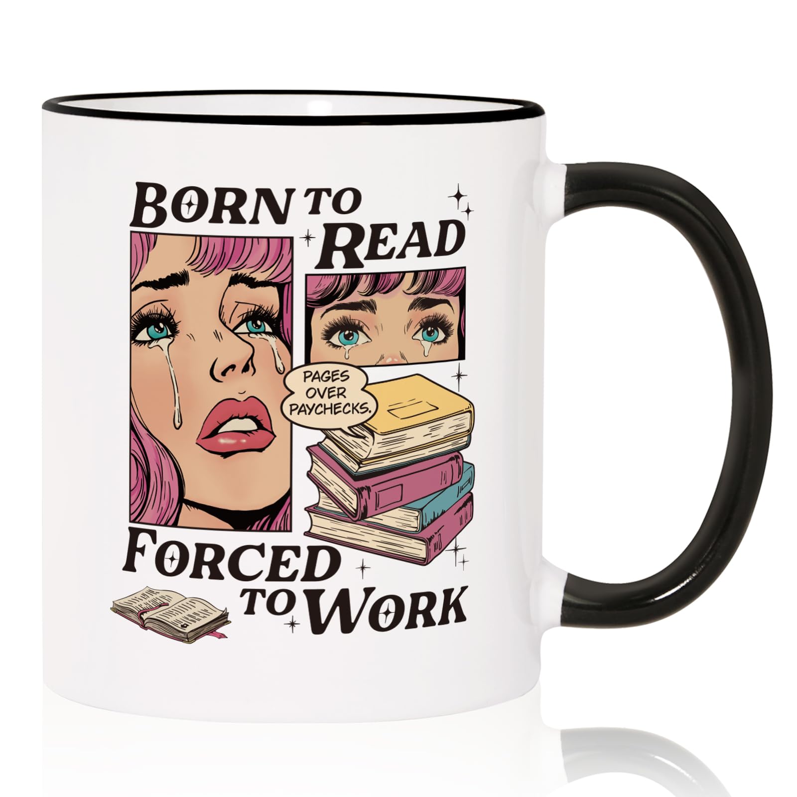 Shqiueos Funny Book Lover Gifts for Women Mug  Born to Read Forced to Work