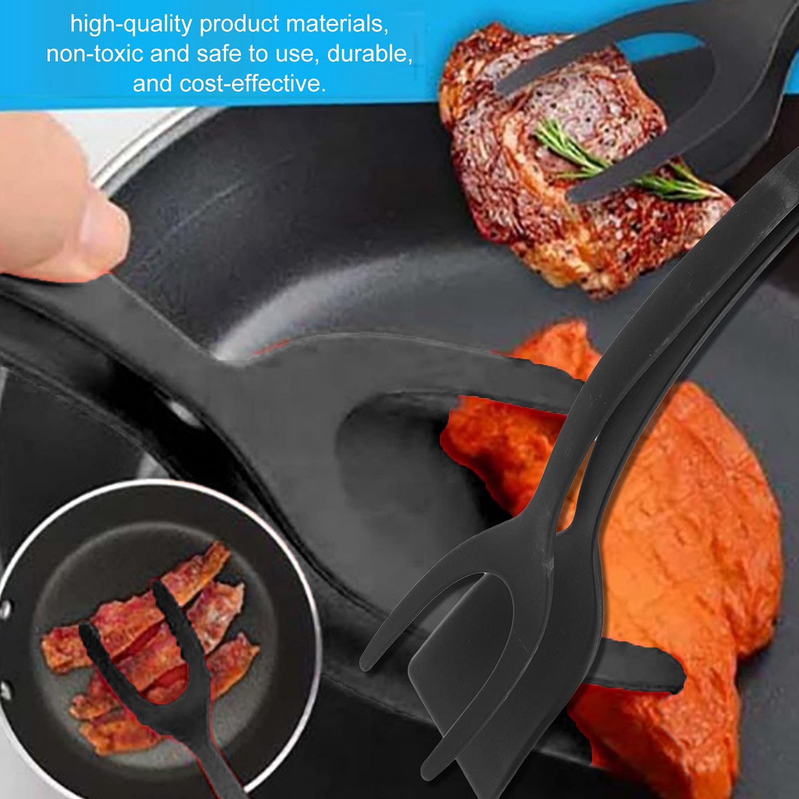 Fried Egg Double Spatula, Non-Stick Food Clip 2-In-1Silicone Egg Turner Pancake Bread Clamp Barbecue Shovel Tongs For Food Grip