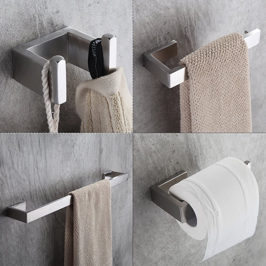 Fapully Four Piece Bathroom Accessories Set Stainless Steel Wall Mounted Brushed Nickel Finished