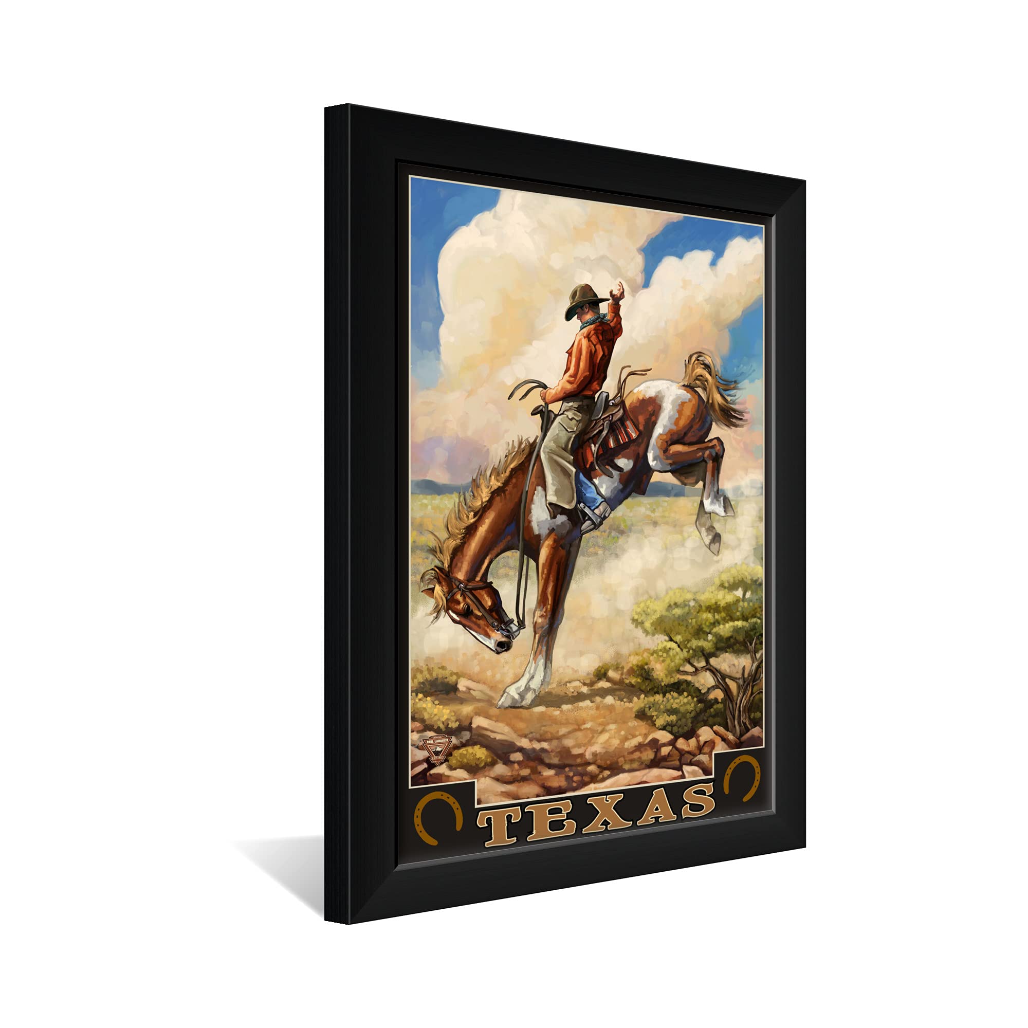 Texas Bucking Bronco Professionally Framed Art Print from Travel Artwork by Artist Paul A. Lanquist Framed Art Size: 14'' x 20''