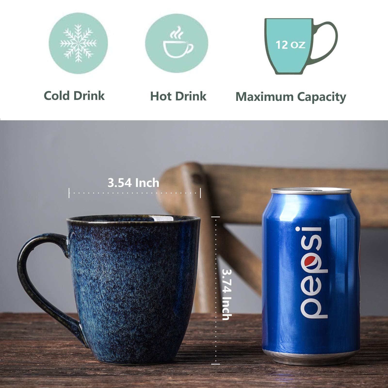 Vicrays Coffee Mug Set, 12 Ounce, Set Of 6, Ceramic Mug For Men, Women, Unique Glazed Mugs With Handle For Coffee, Tea, Milk, Co