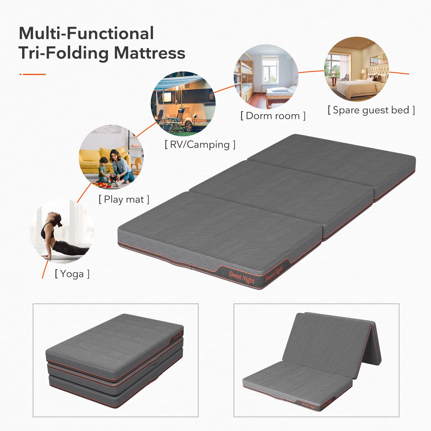Sweetnight Folding Mattress Twin Xl Size With Carry Bag,4-Inch Foldable For Travel, Camping, Guest - Breathable Mesh Sides & Por