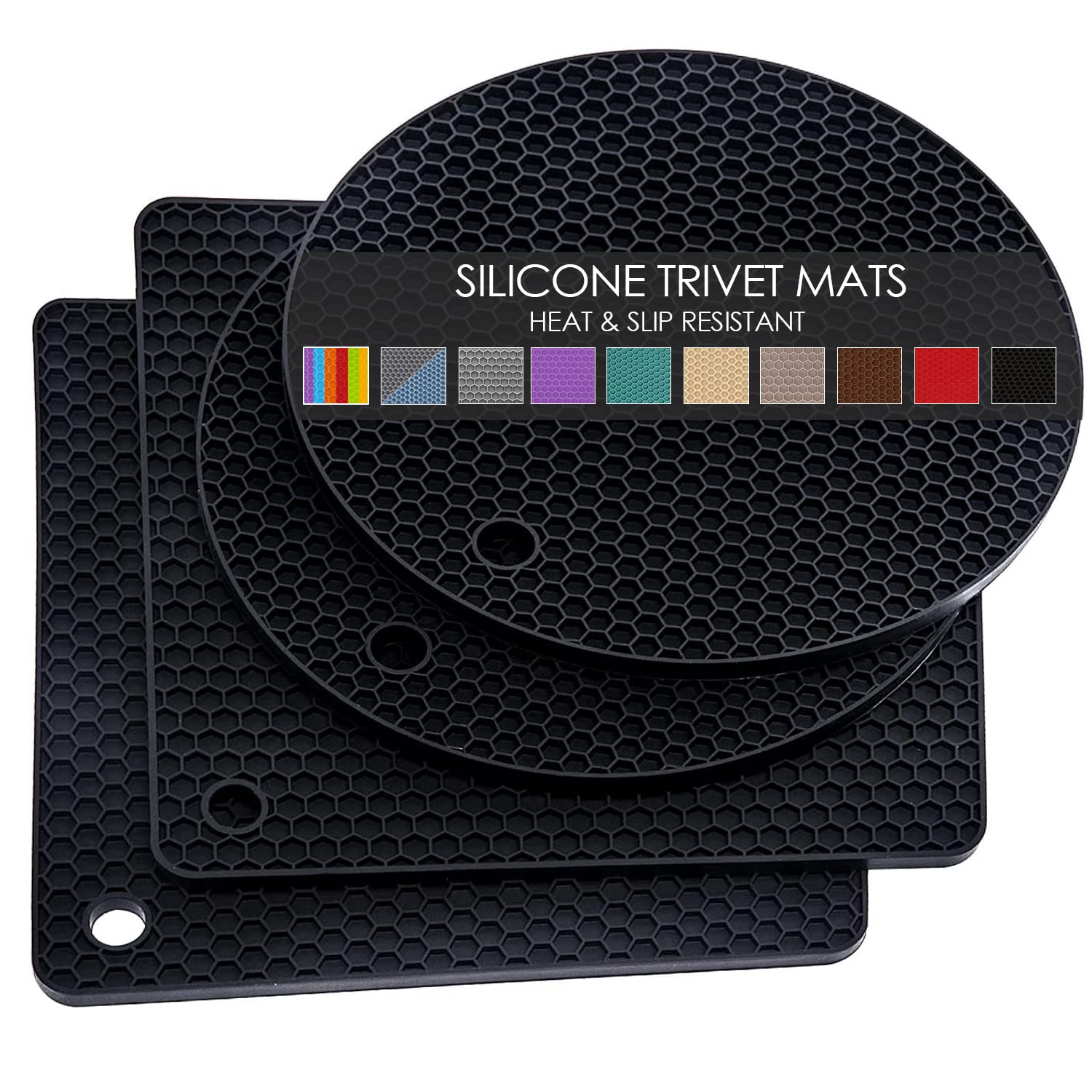 4 Pack Silicone Trivets For Hot Pots And Pans, Black Hot Pads Pot Holders, Non-Slip & Heat Resistant Silicone Mats For Kitchen C