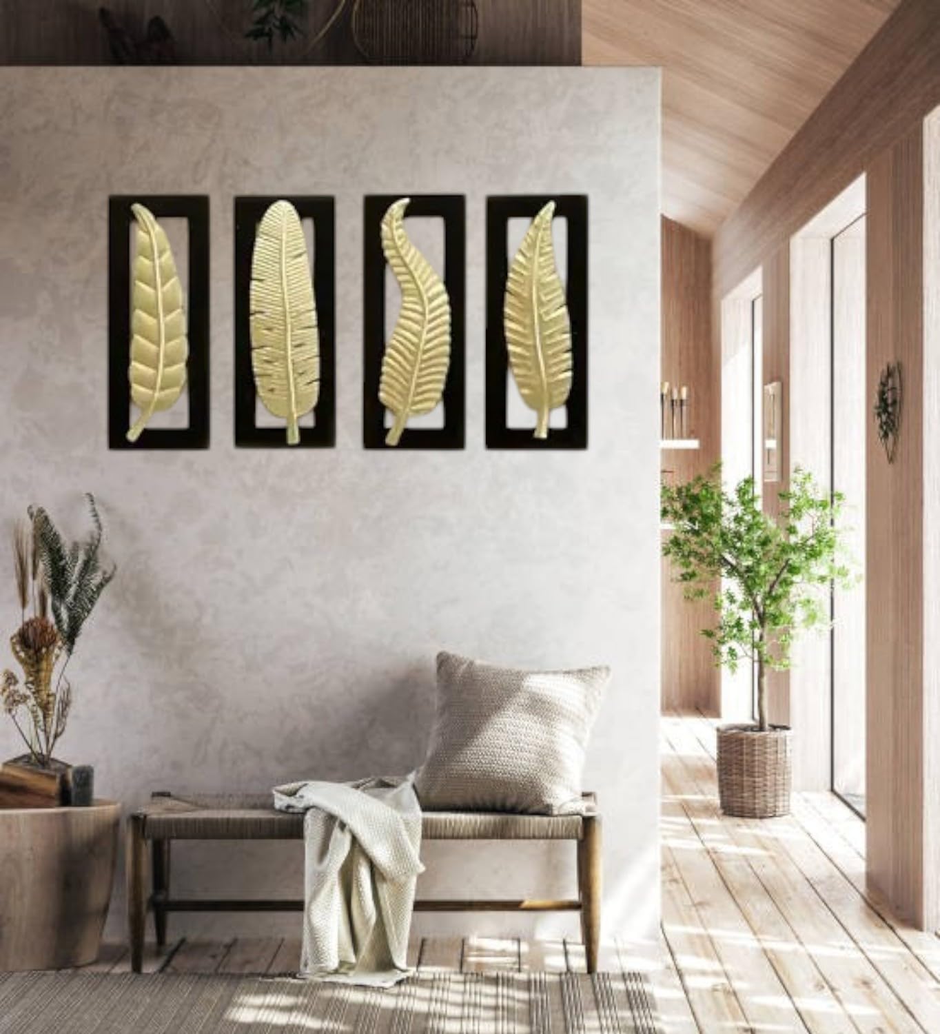 vedas Gold Metal & MDF Vantara Leaf Wall Decor Hanging & Mounted Sculpture Home Decoration Perfect for Living Room/Hotel/Restaur