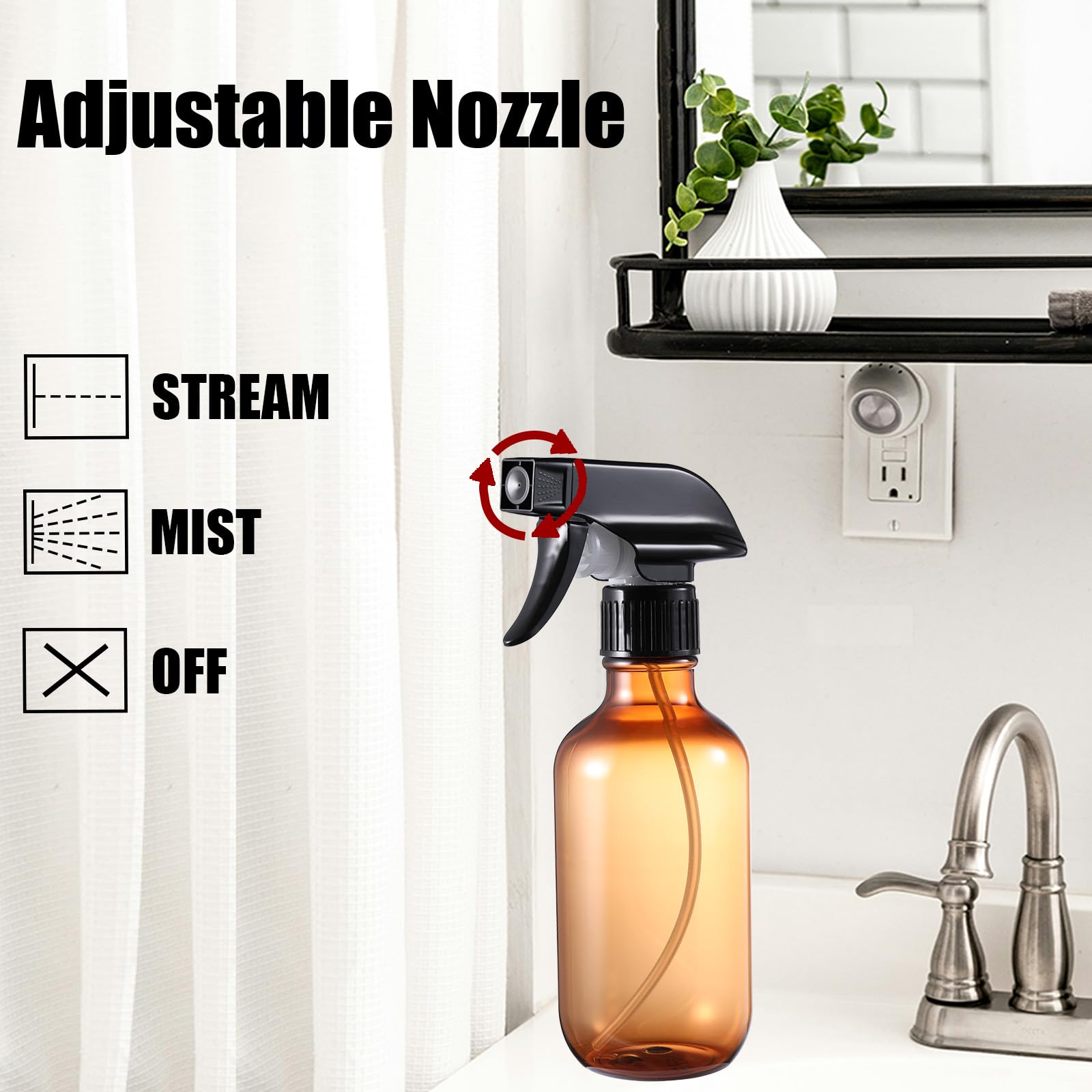Geartrust Plastic Spray Bottles Small, Mister Squirt Bottle 2 Pack, 10.1 Oz Amber Refillable Empty Water Spray Bottles With Adju