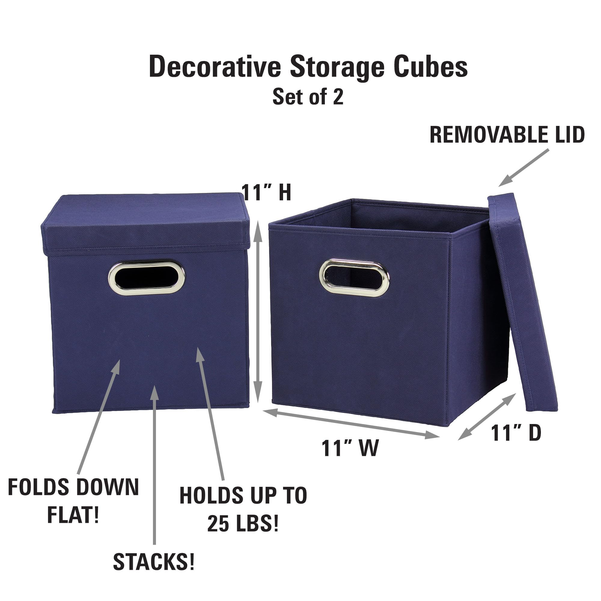 Household Essentials 33-1 Decorative Storage Cube Set With Removable Lids | Navy | 2-Pack