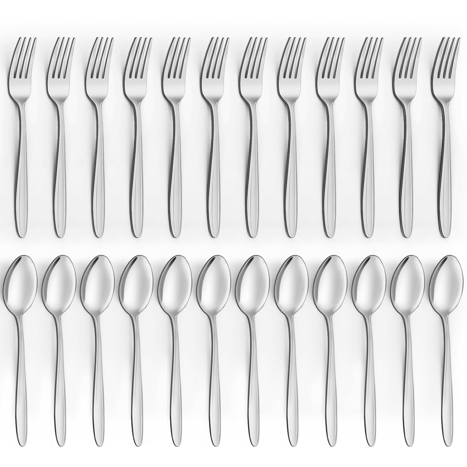Unokit Forks and Spoons Set - 24Pcs Silverware Set, Food Grade Stainless Steel Silverware Set, 12 Dinner Spoons and 12 Dinner Fo