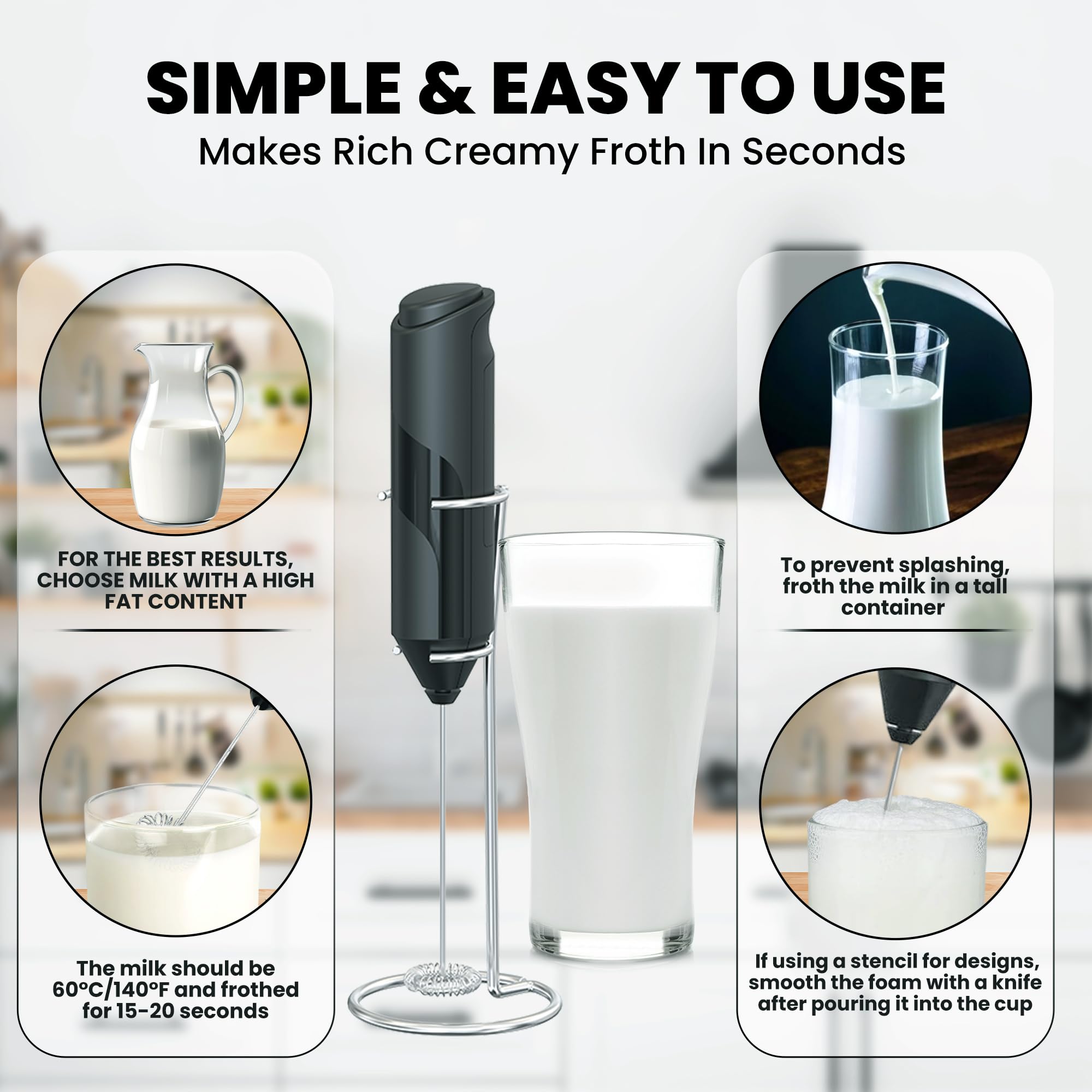 Alpspeaks Handheld Milk Frother Wand - Electric Whisk Frother For Coffee Battery Operated - Stirrers Electric Milk Frother - Ele