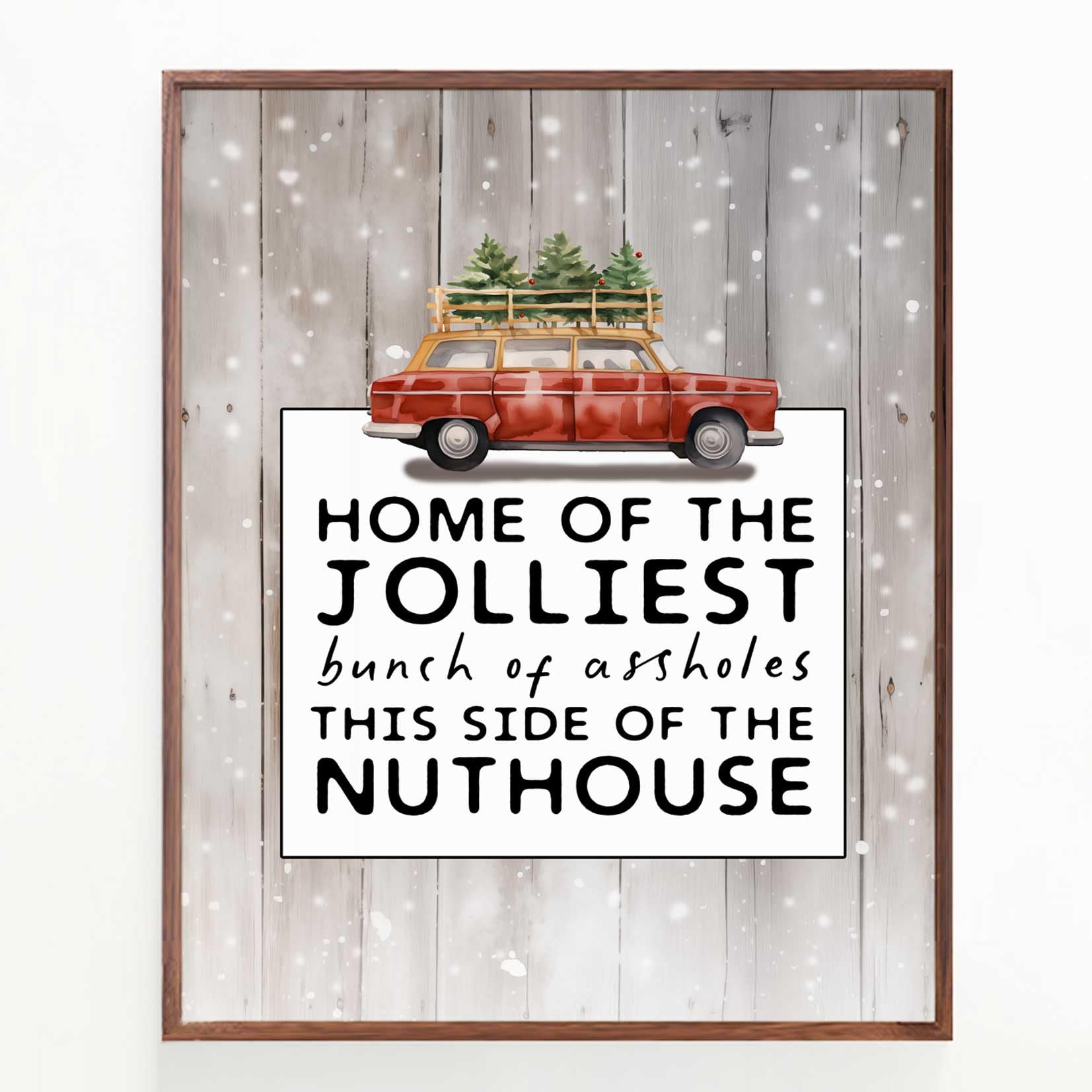 Home Of The Jolliest Bunch Sign, Vintage Christmas Wall Art, Funny Christmas Print, Christmas Wall Decorations, Holiday Decor, V