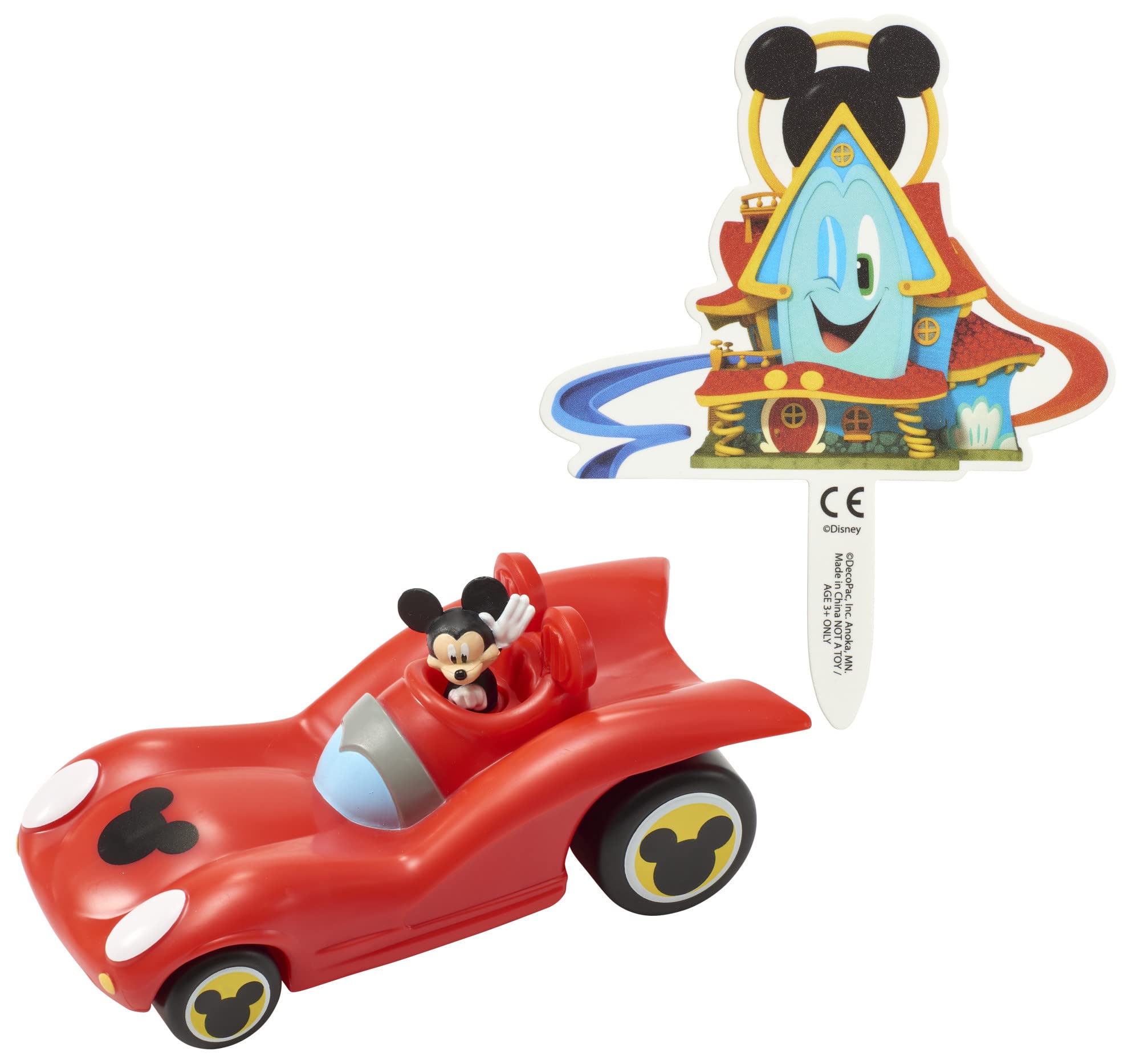 DecoSet Disney Mickey Mouse Funhouse Sweet Adventures  2-Piece Topper Set with Waving Mickey In Car and Pic To Set The Scene  For Birthday  Party  Celebration