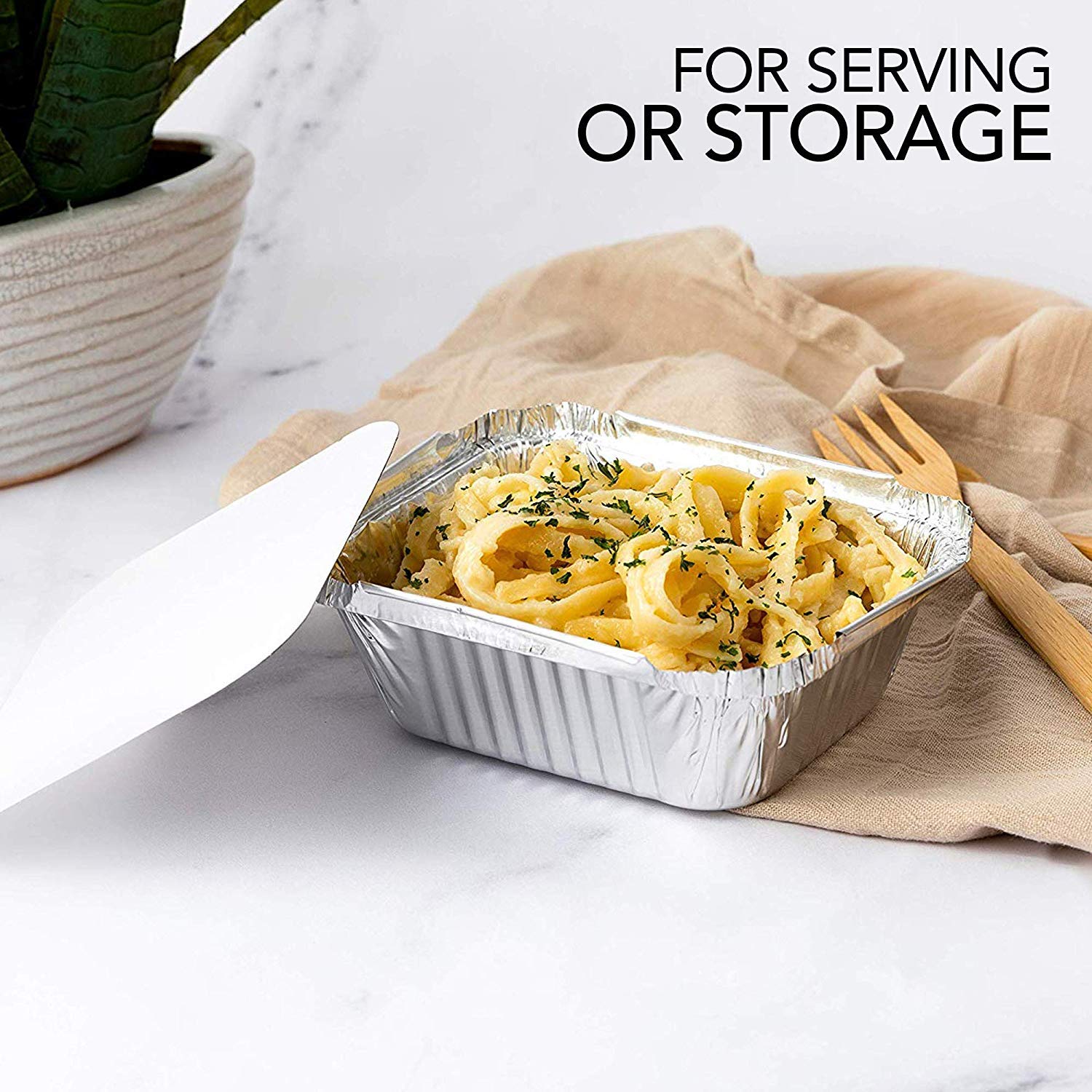 Small Aluminum Pans Take Out Containers (50 Pack) 50 Foil Oblong Pans And 50 Cardboard Lids - 1 Lb Tin Pans - Disposable Food St