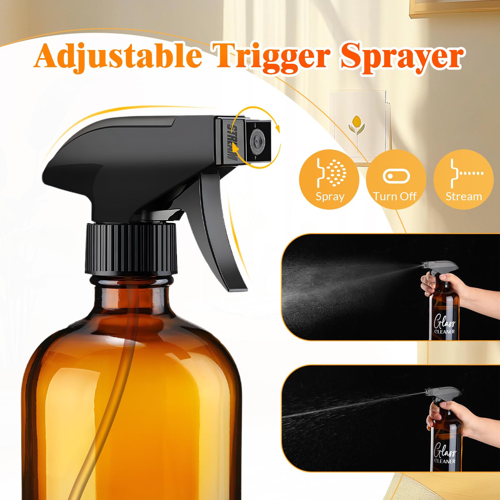 Tioncy Empty Amber Glass Spray Bottles With Labels 2 Pack Large 16Oz Refillable Bottle For Essential Oils Plants Cleaning Soluti