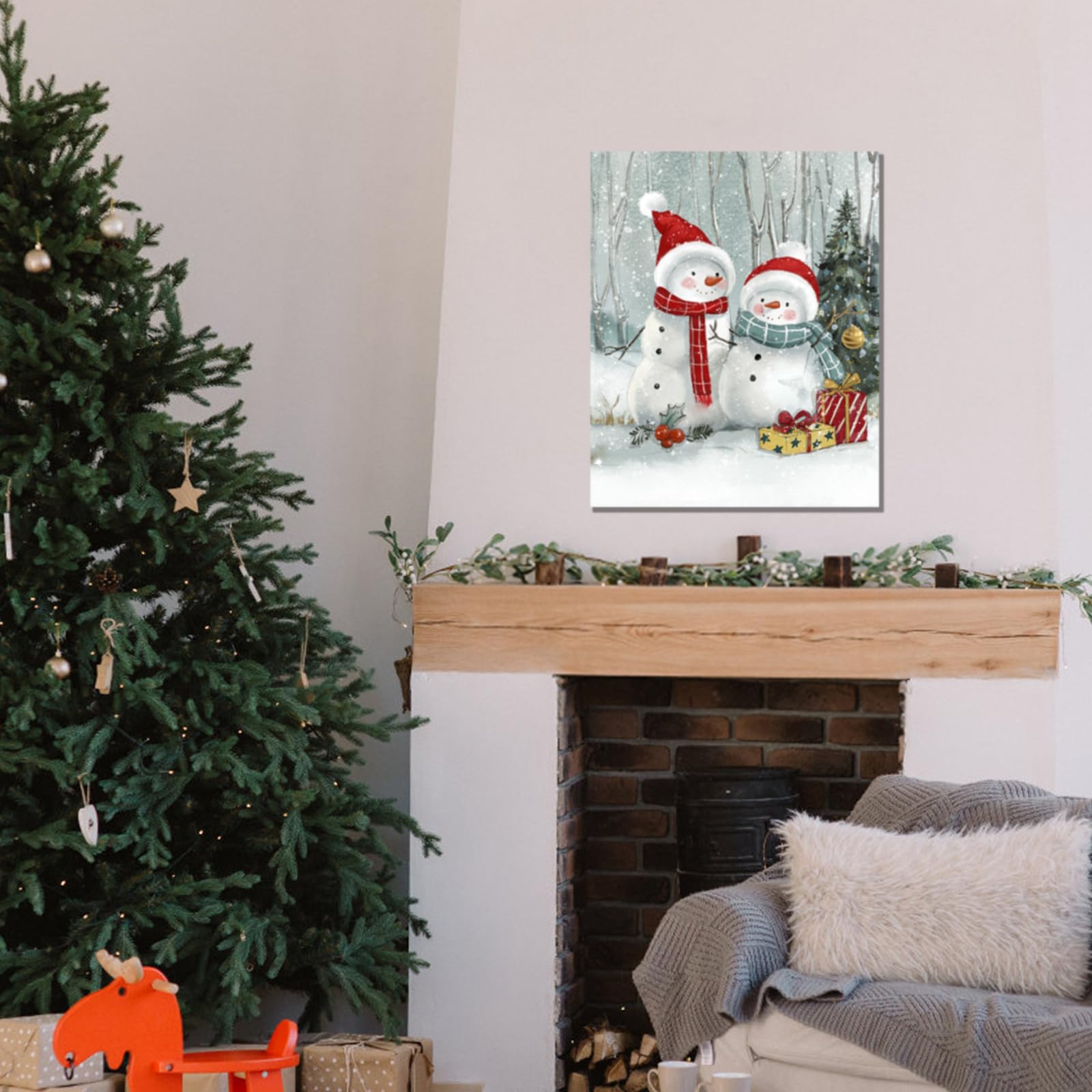 YPY Snowmen Canvas Wall Art - 12"x15" Winter Decor, Cute Christmas Gift for Mom, Framed Artwork