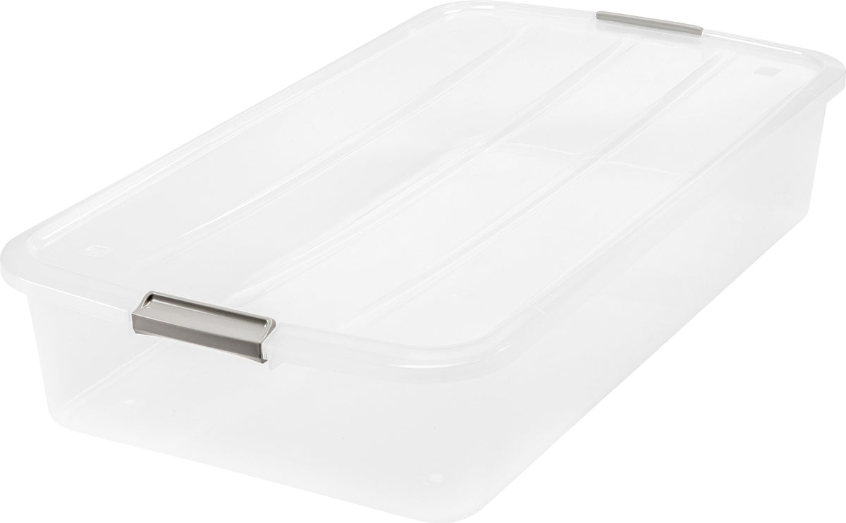 IRIS USA 50 Qt Plastic Under Bed Storage Bin with Lids and Durable Buckles, Multi-Purpose Container Box for Clothes, Shoes, and