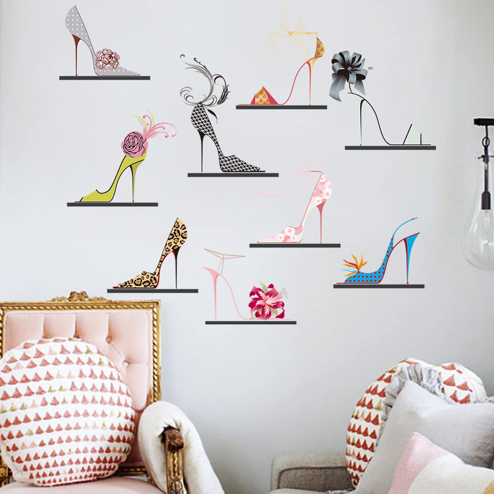 Maydahui Fashion Colorful High Heels Shoes Wall Decal Modern Women Flower Shoes Heels Wall Stickers (32 X 30 Inch) For Shoe Ward