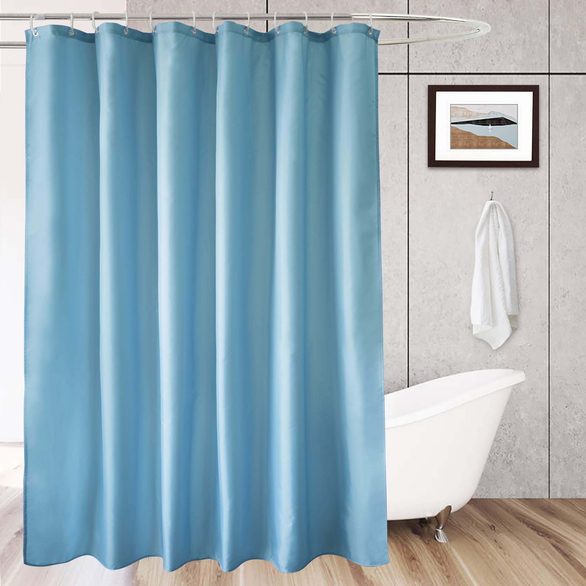 Aoohome Shower Curtain Liner, Fabric Bathroom Curtain With Hooks For Hotel, Water Repellent, Blue, 72 Width X 75 Height Inch