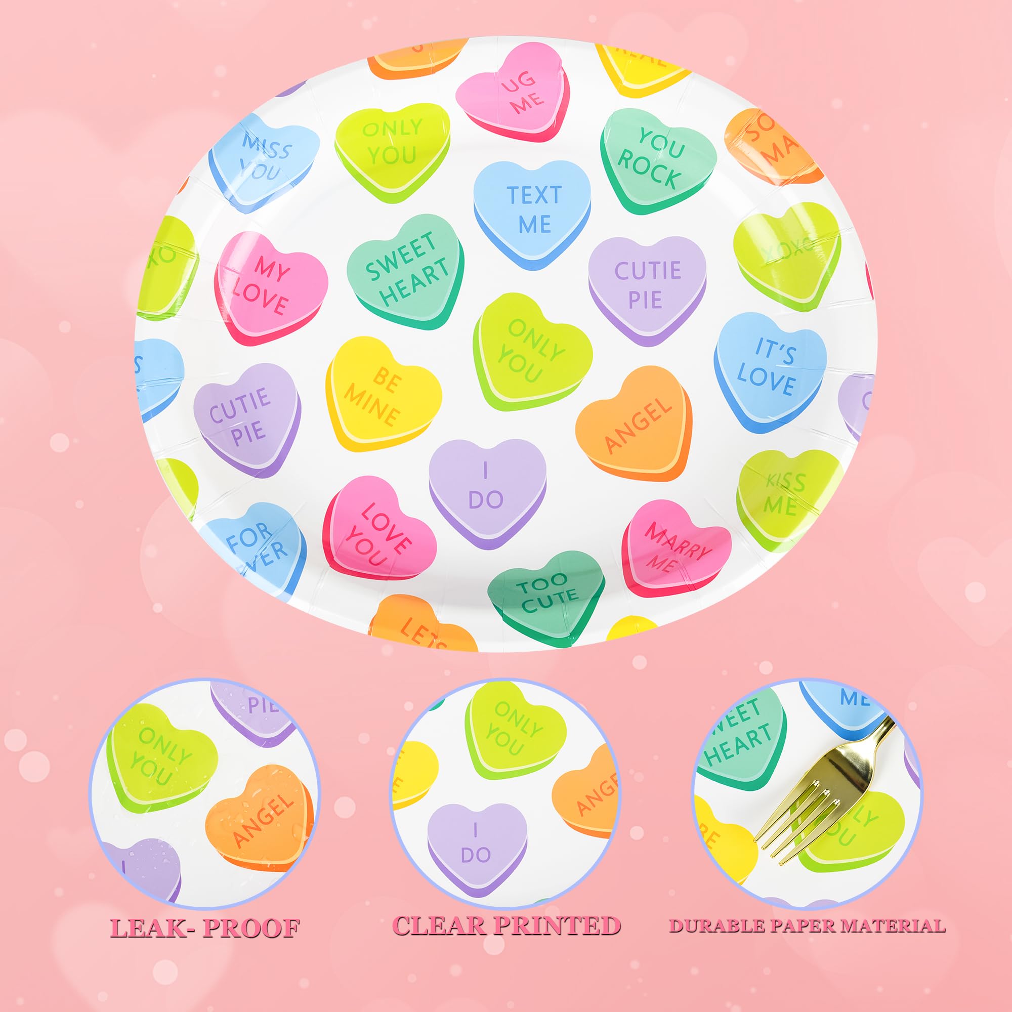 Aimfun 50Pcs Conversation Heart Oval Paper Plates Valentine'S Day Disposable Party Plates Colorful Hearts 10'' X 12'' Dinner Ser