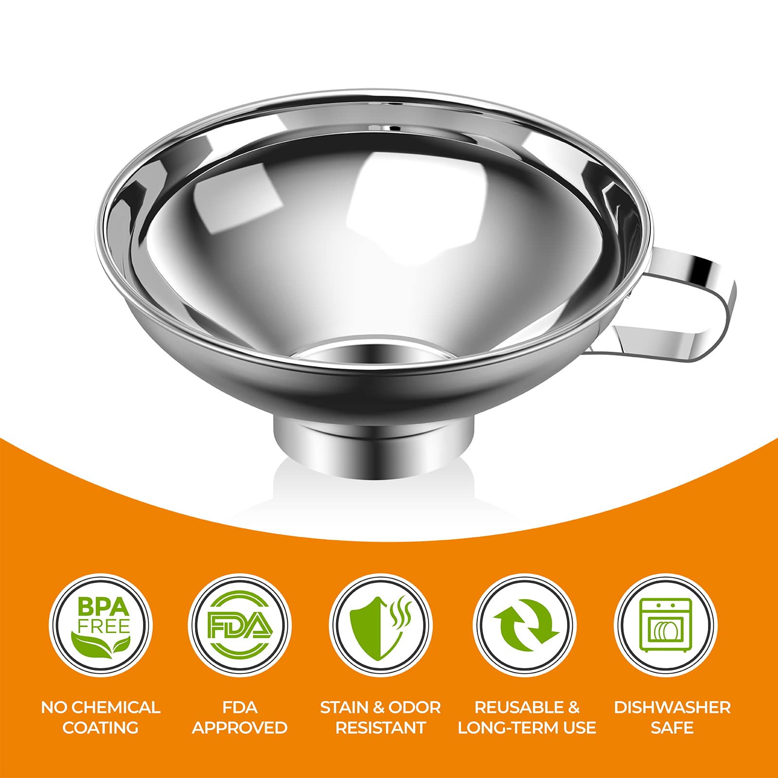 Pisol Canning Funnel For Kitchen Use, Wide Mouth Stainless Steel Funnel For Wide And Regular Mouth Mason Jar, Food Grade Metal F