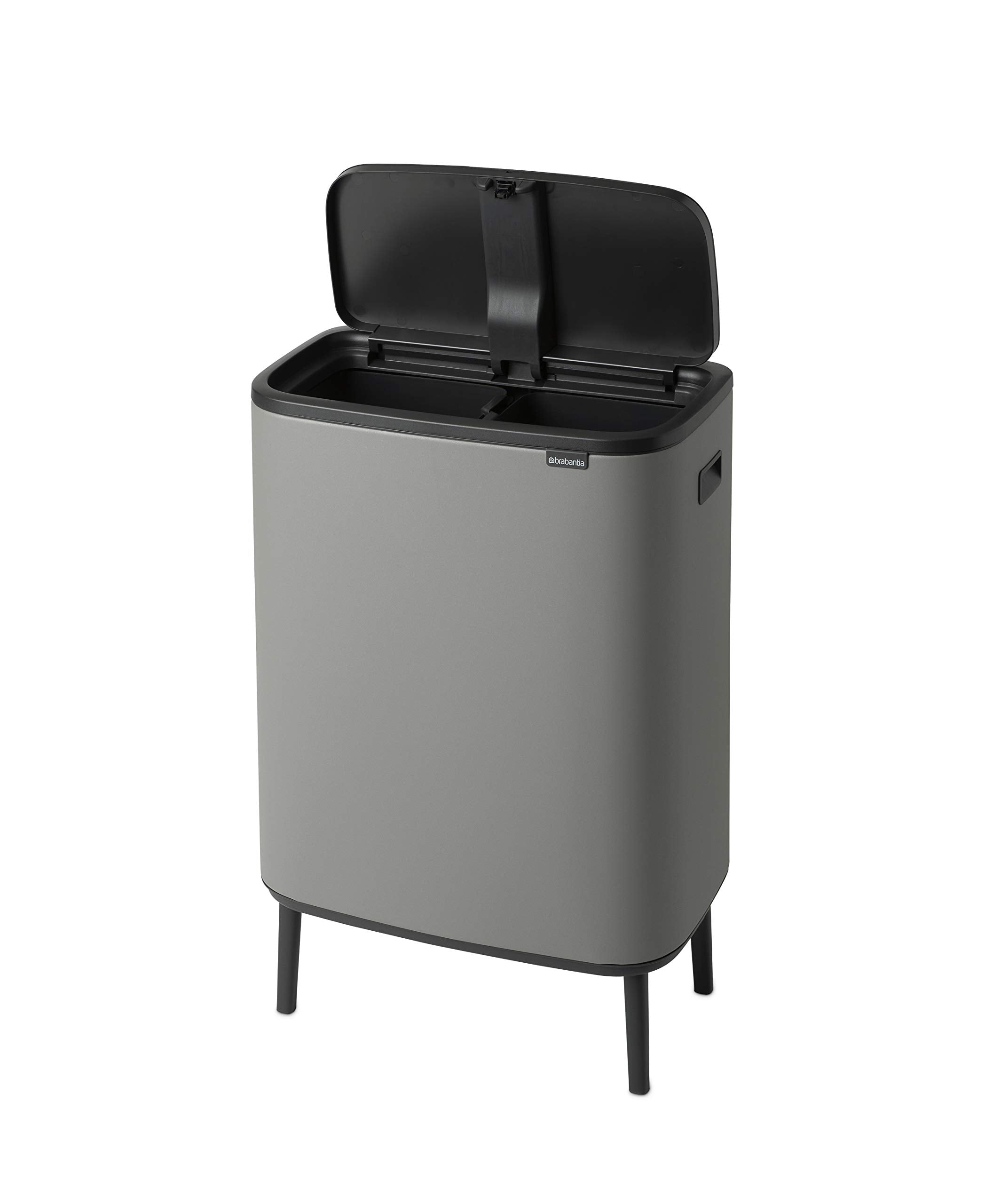 Brabantia Bo Hi Touch Top Trash Can - 2 X 8 Gal Inner Buckets (Mineral Concrete Gray) Waste/Recycling Garbage Can, Removable Com