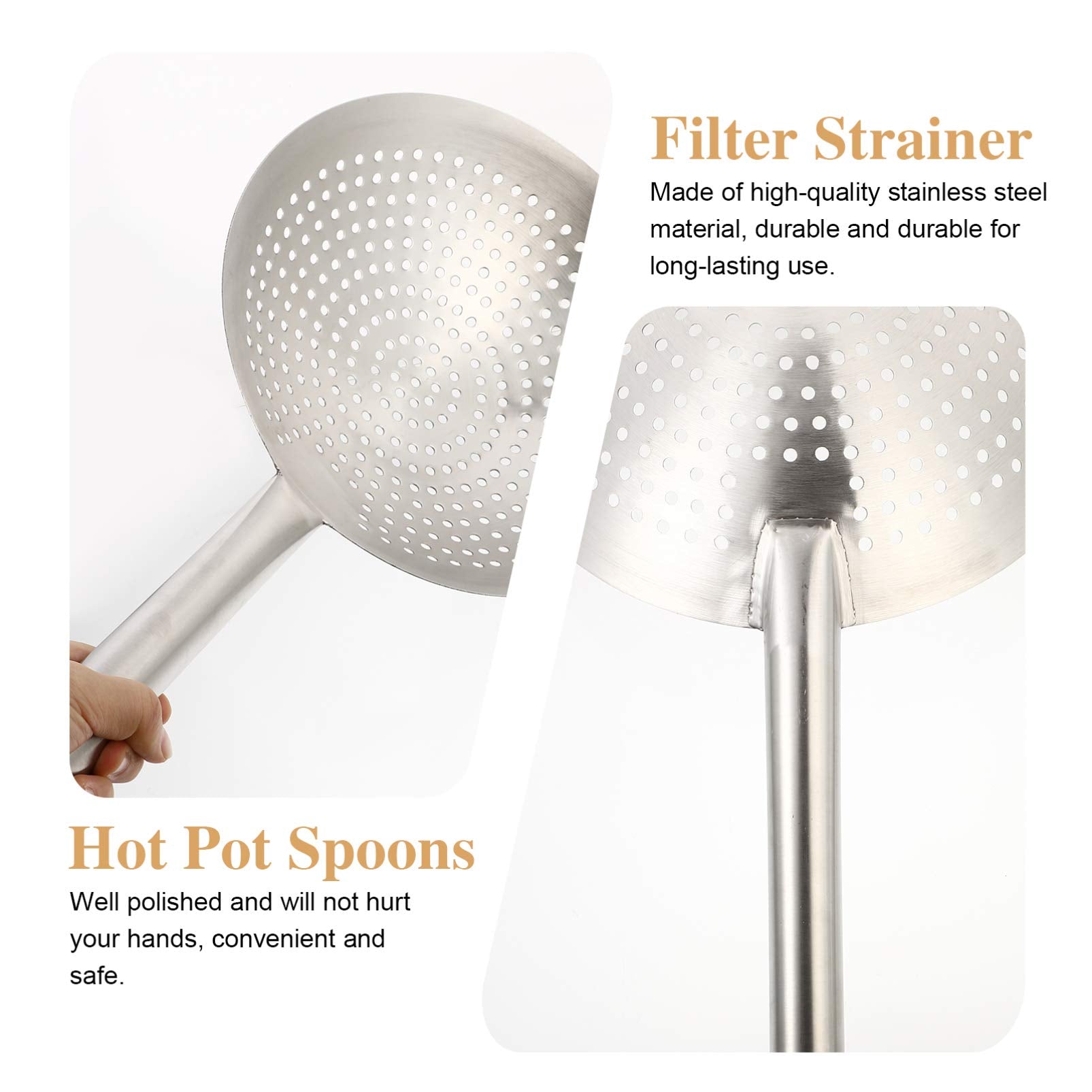 Yardwe Pasta Strainer Stainless Steel Skimmer Spoon Slotted Strainer Ladle Fine Mesh Wire Oil Filter Mandarin Colander Scoop For