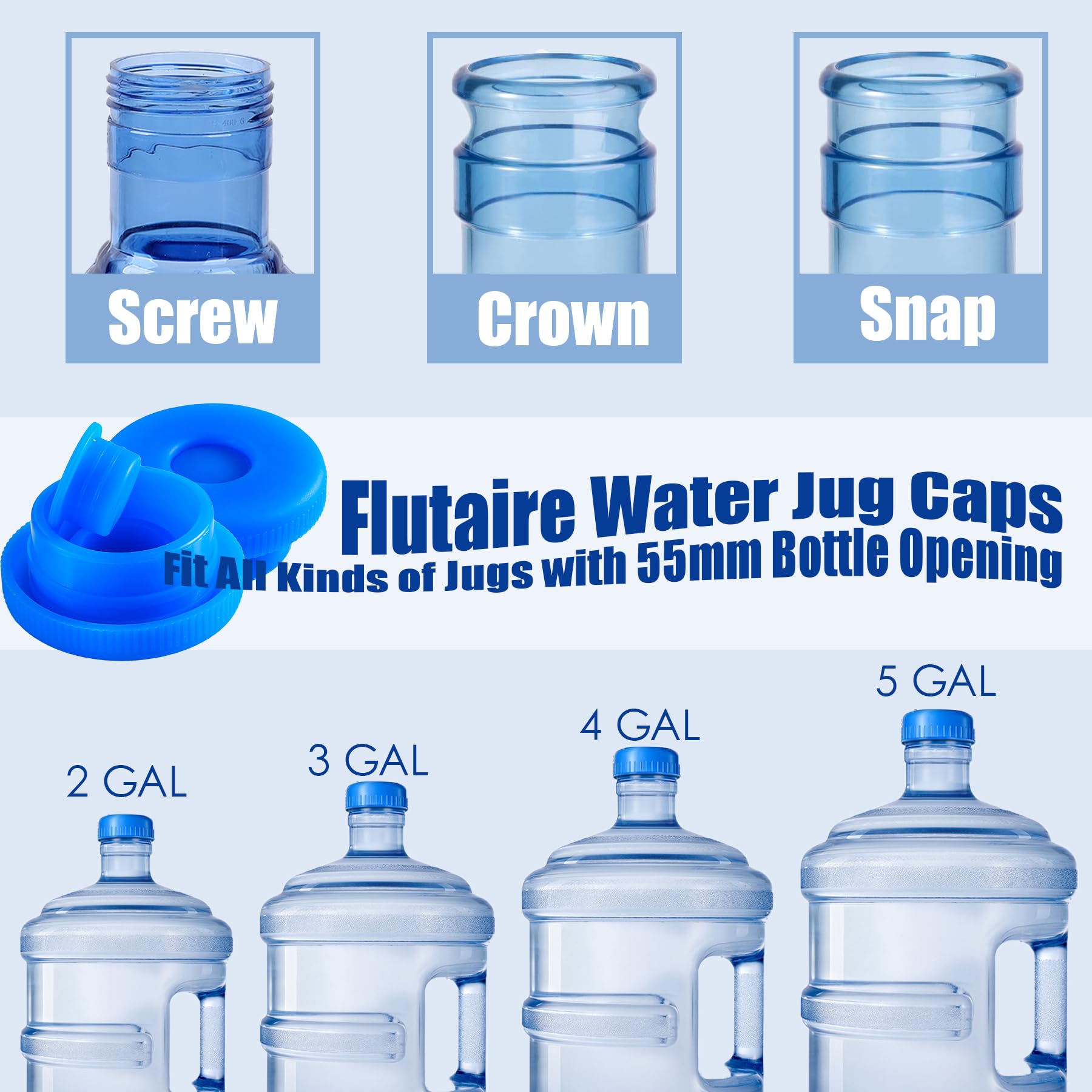 5 Gallon Water Jug Cap Reusable, Non-Spilling 55Mm Water Bottle Dispenser Caps, Silicone 5 Gal Jug Replacement Caps Lids Anti Sp