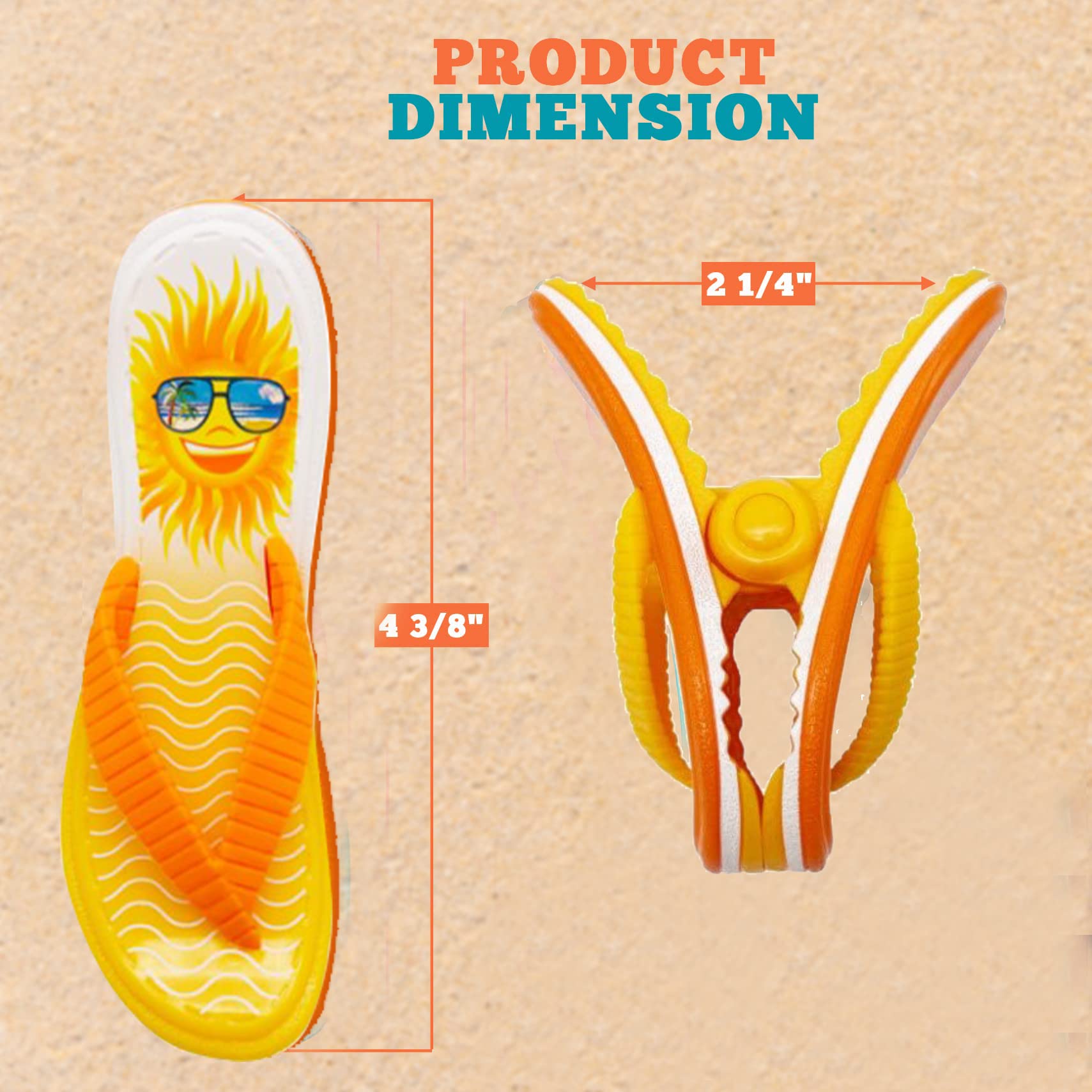 PERFORMORE Flip Flop Beach Towel Clips (Yellow)  Set of 2  Portable Towel Holder Clips  Secure Clips for Beach Chairs Deck Patio Pool Boat Cruise Lounge Chair Accessories