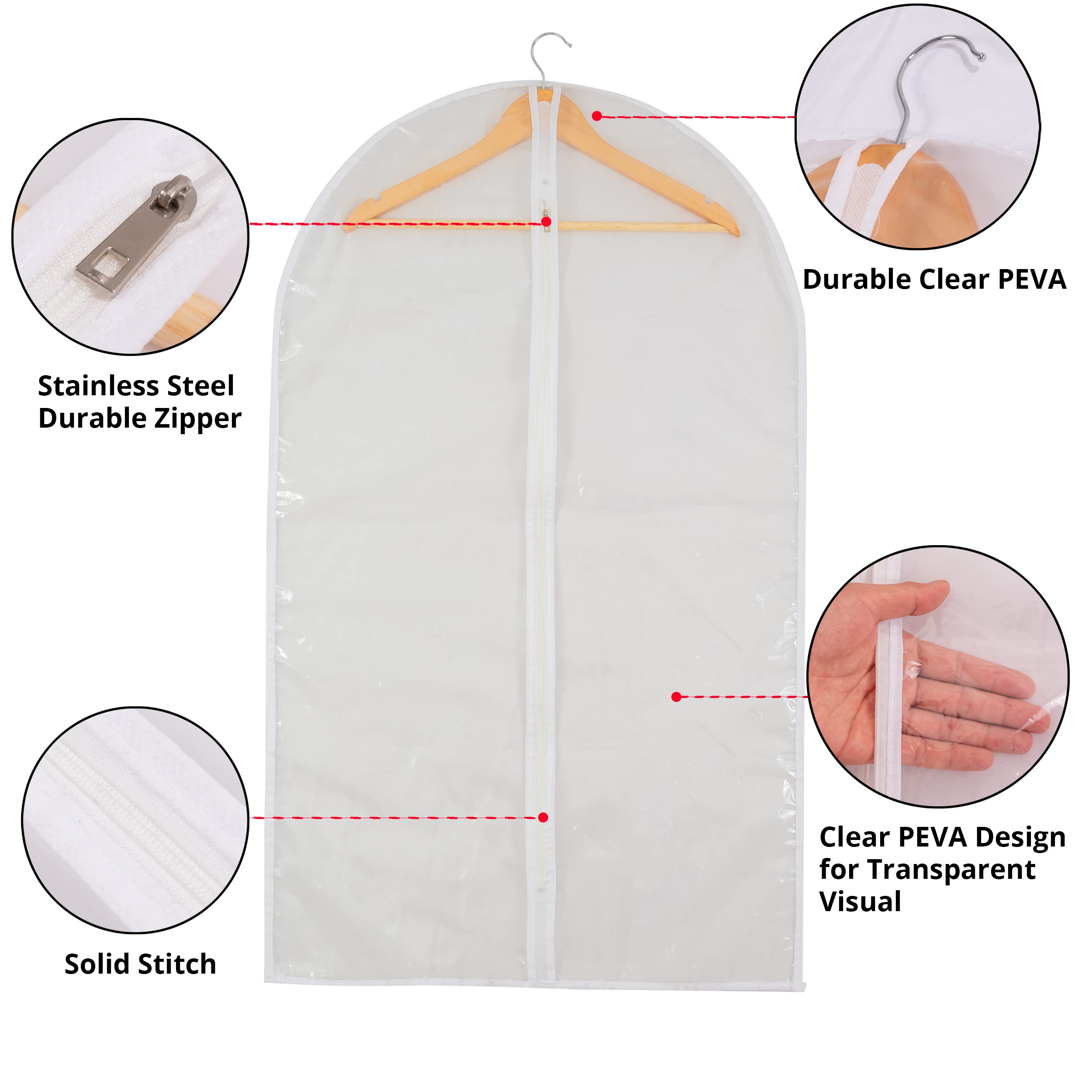 Clear Garment Bag Long Garment Bags for Gowns  Vinyl Dress Bags for Closet Storage  Coat Covers for Closet With Zipper Plastic Garment Bags for Hanging Clothes Long Dress - 24'' X 48''/12 Pack