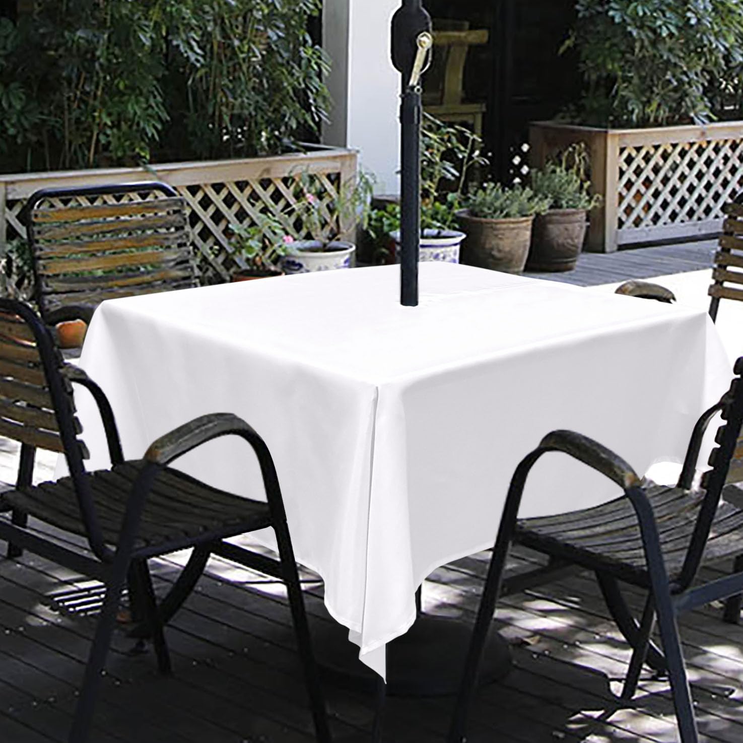 Melaluxe Spring/Summer Wrinkle-Free Waterproof Outdoor Tablecloth with Umbrella Hole and Zipper,60-Inch-by-84 Rectangle, White, 