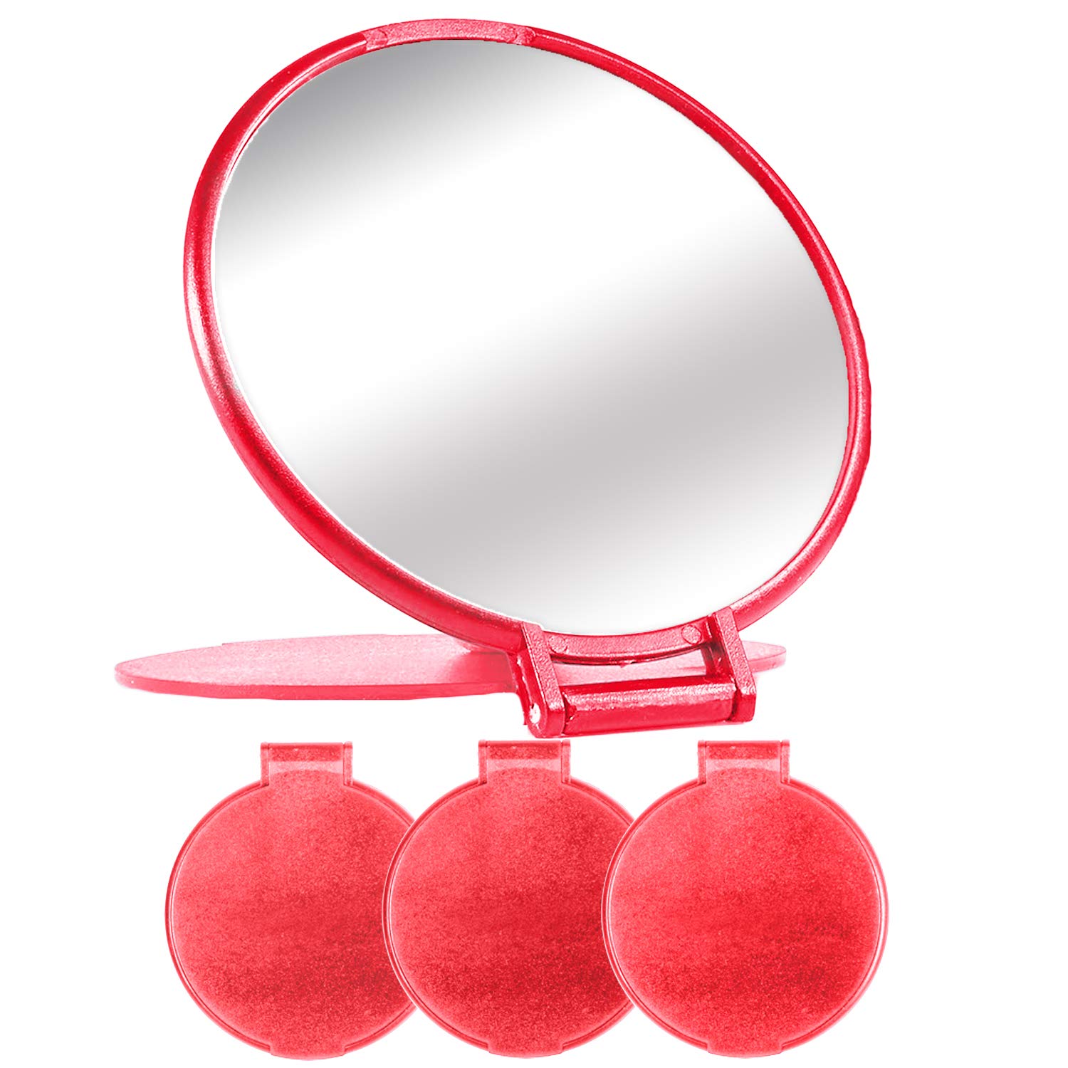 Compact Mirror Bulk Round Makeup Mirror For Purse, Set Of 3, 2.6'' L X 2.37'' W (Red)