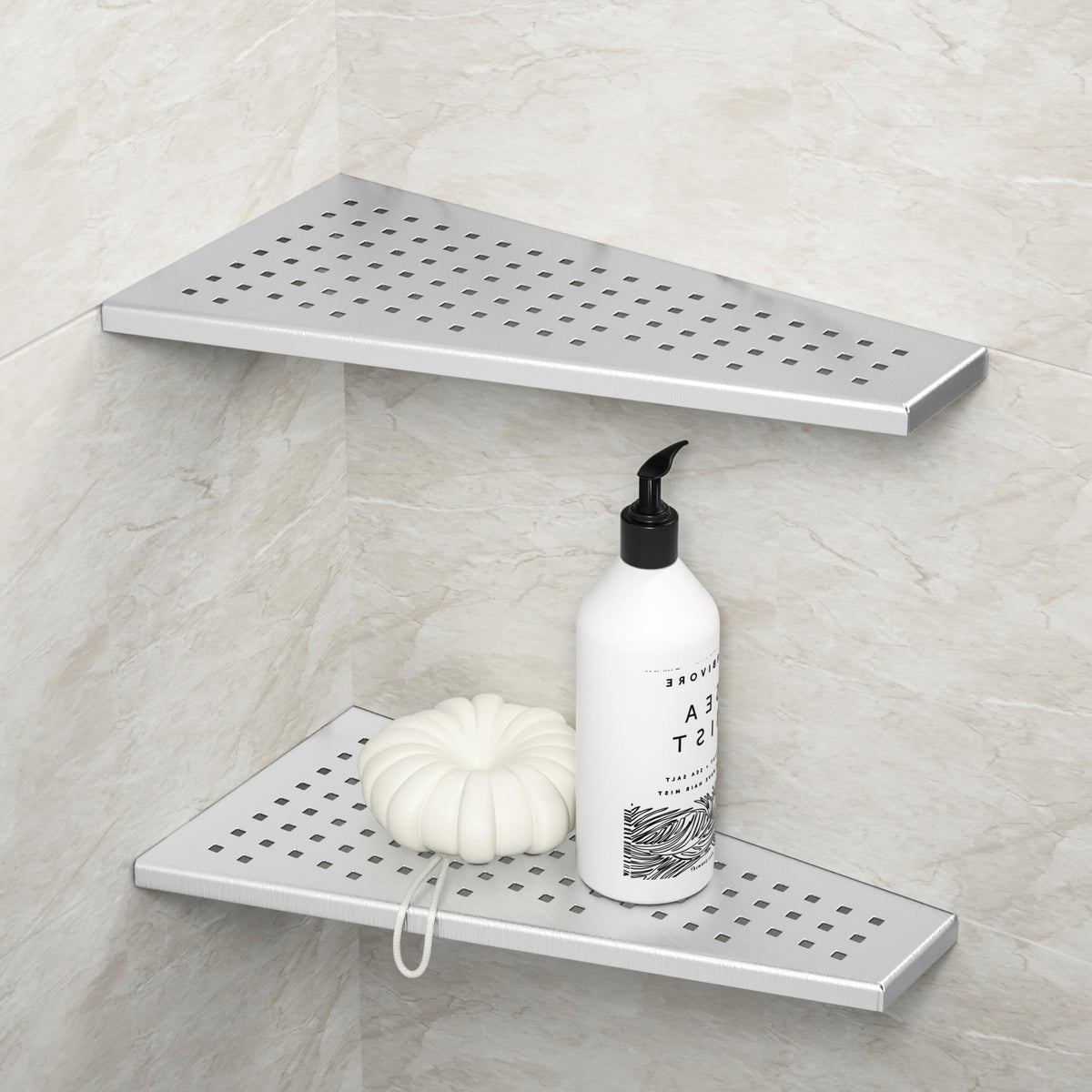 Bernkot Corner Shower Shelf 2Pcs, Trapezoid Shaped Corner Shelves 12'' For Tiled Wall, 304 Stainless Steel Bathroom Floating She