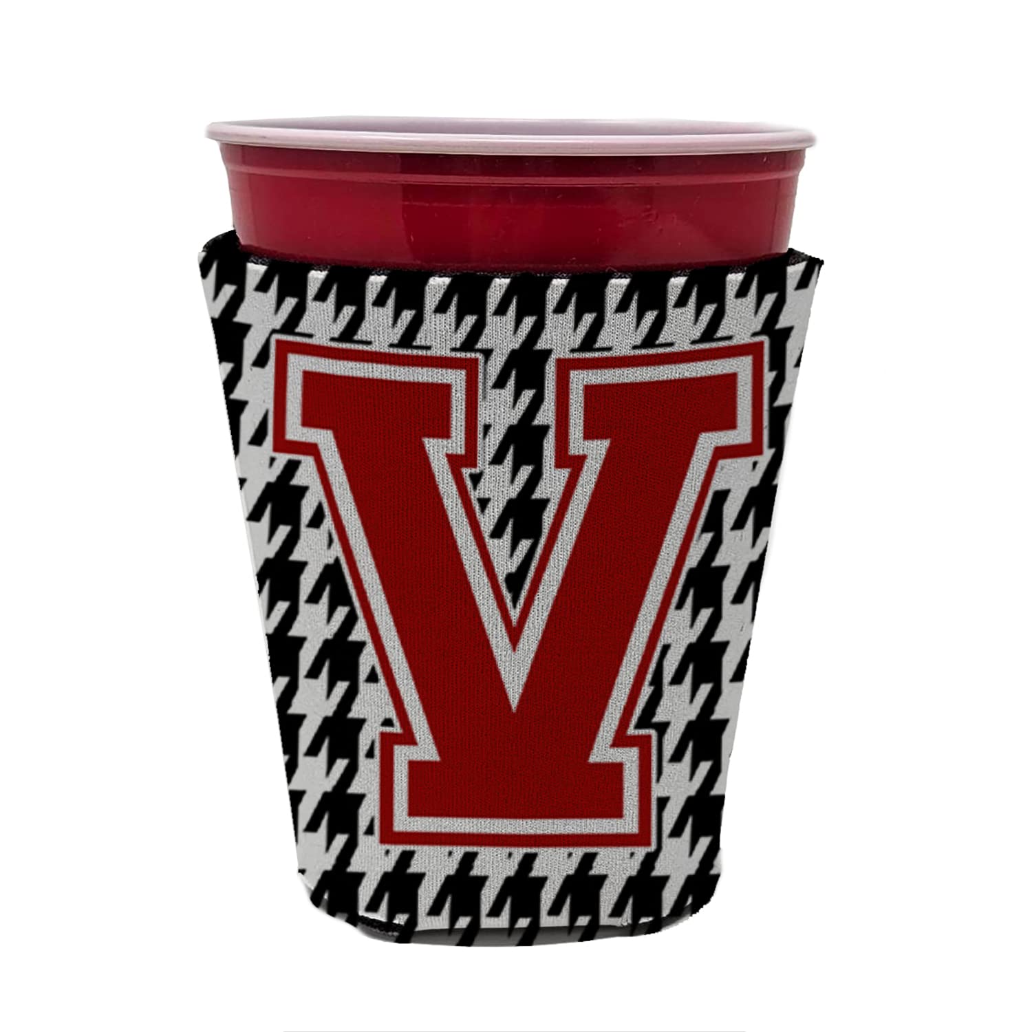 Monogram - Houndstooth  Initial  V Red Solo Cup Beverage Insulator Hugger CJ1021V-RSC
