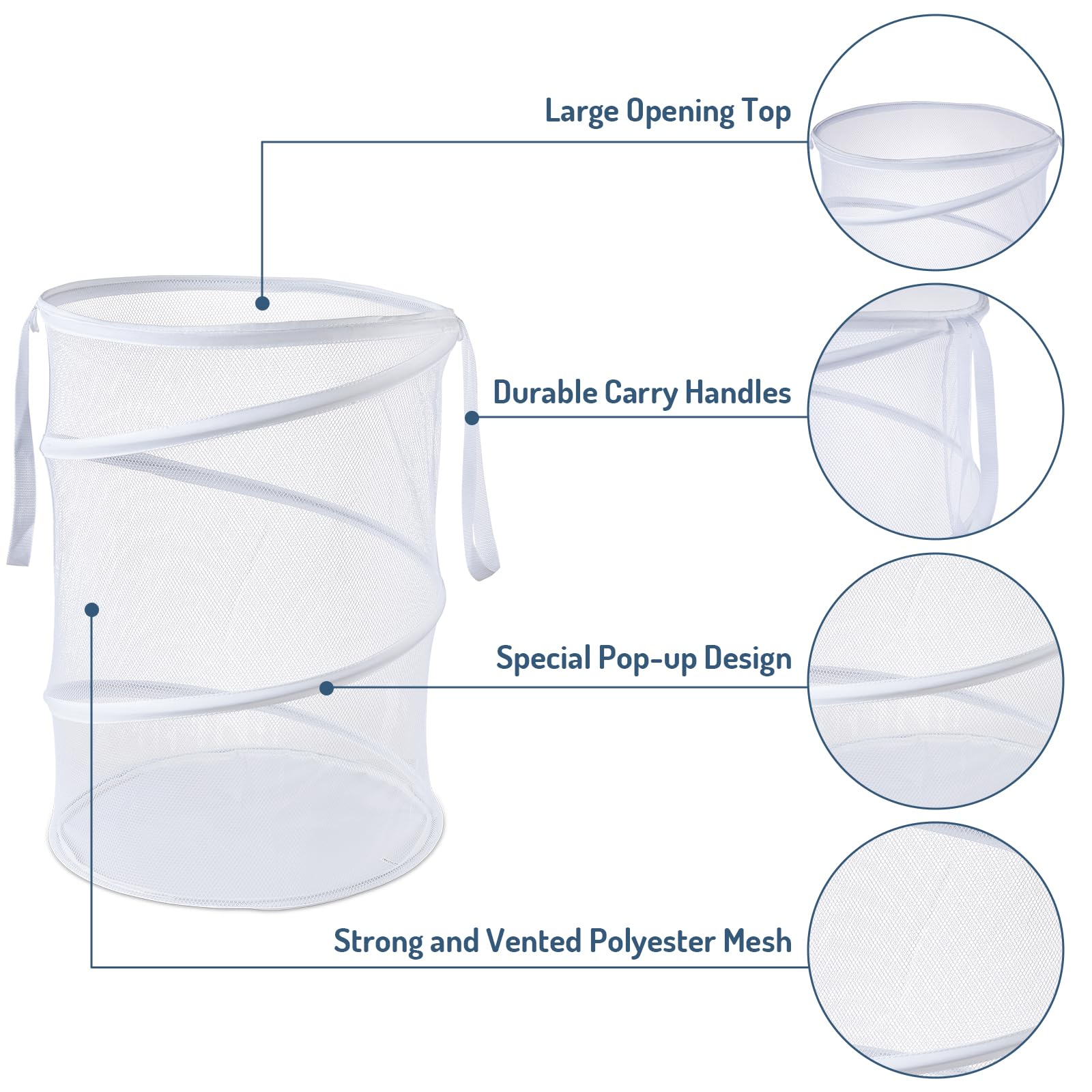 Mesh Popup Laundry Hamper 115L Collapsible Laundry Basket Extra Large Capacity Foldable Clothing Storage Basket With Handles No