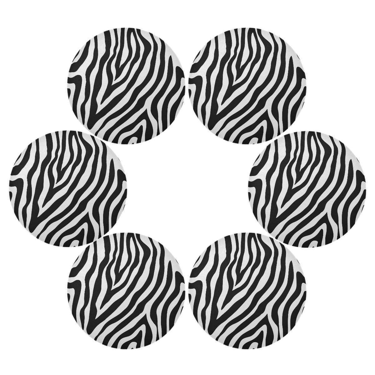 Round Placemat Zebra Print Washable Heat Resistant Tablemats Kitchen Dining Table Settings Set Of 6