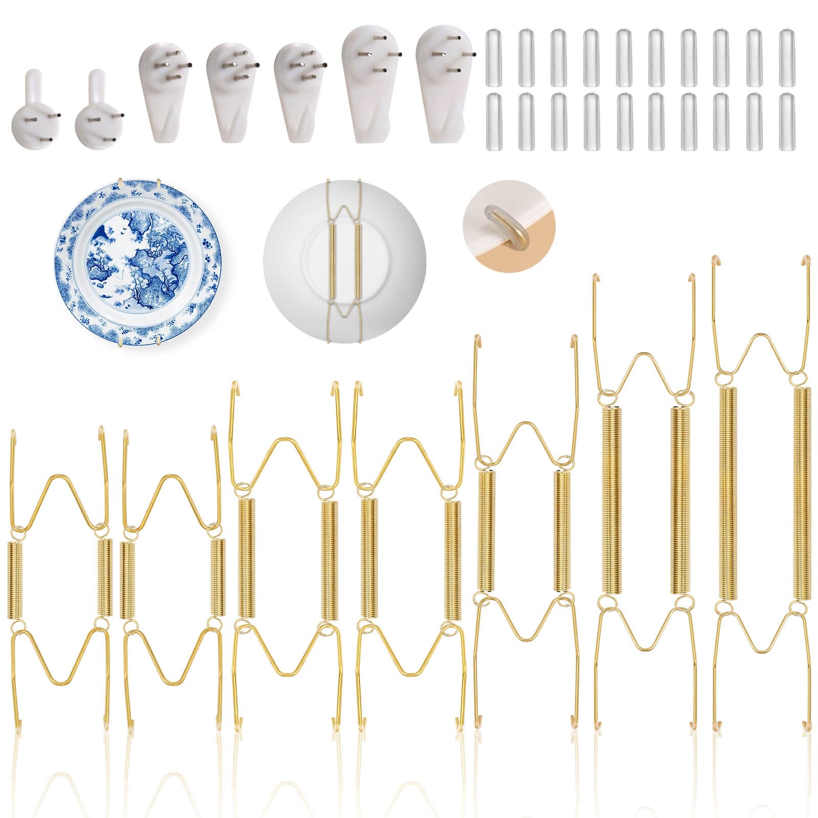 Tetutor 7 pcs Plate Hangers for The Wall, 4/6/8/10/12 Inch Invisible Decorative Wall Plate Hangers, Stainless Steel Plates Walls