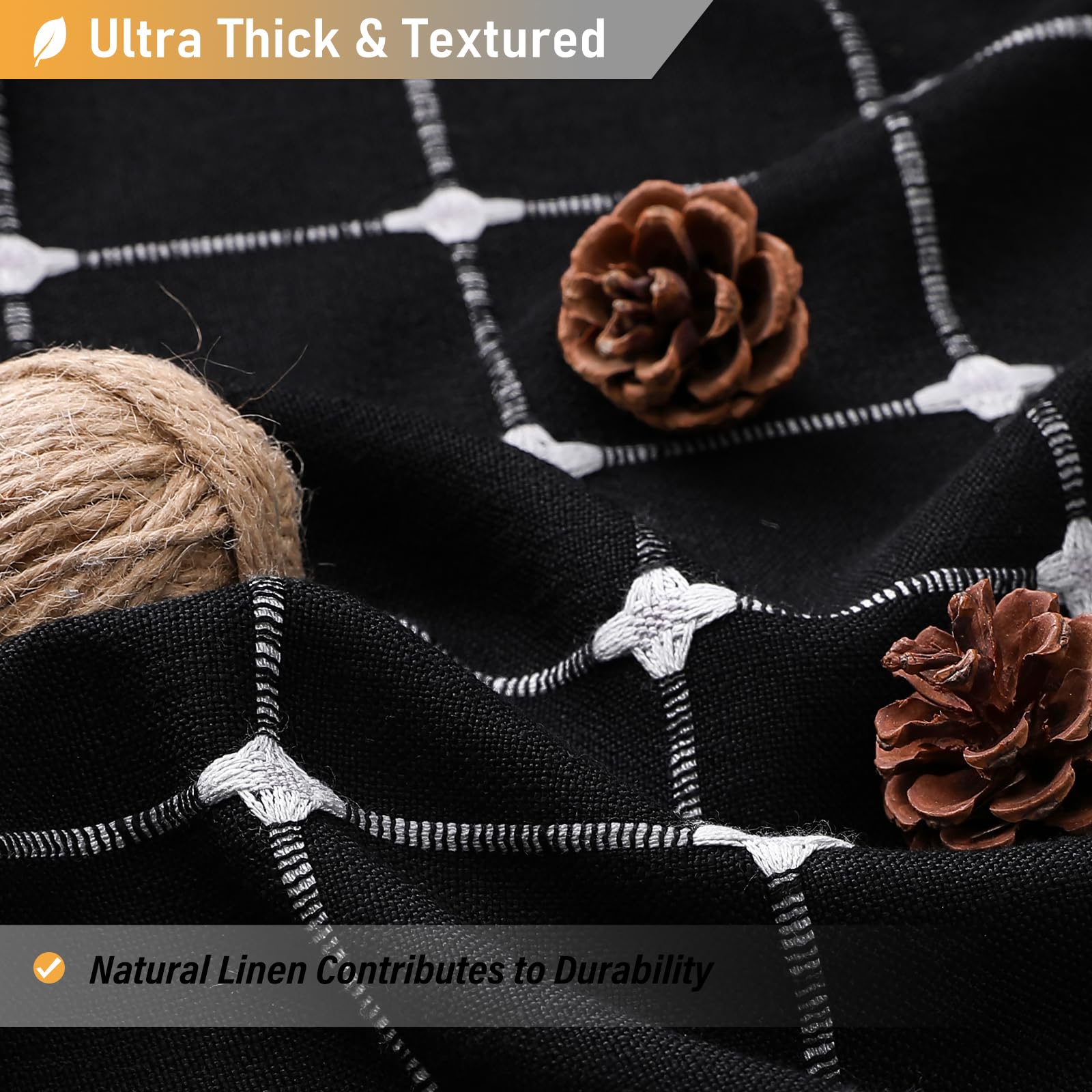 Bttn Boho Farmhouse Shower Curtain, Linen Heavy Duty Fabric Shower Curtain Set With Tassel, Water Repellent, Bohemian Vintage Co