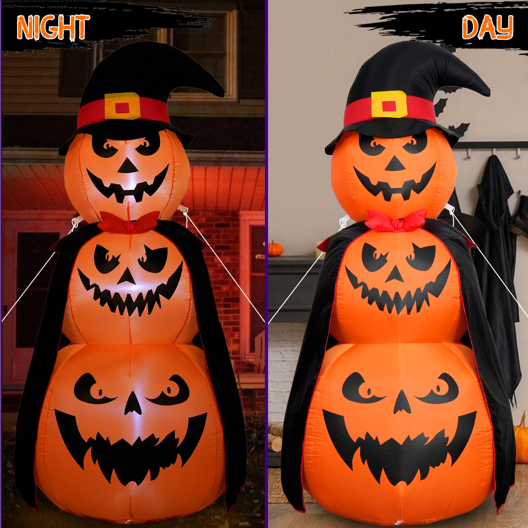 Reclite 6FT Halloween Inflatables Stacked Pumpkins Decor with Witch? Hat Halloween Blow Up 3 Pumpkins Built-in Led Light Pumpkin