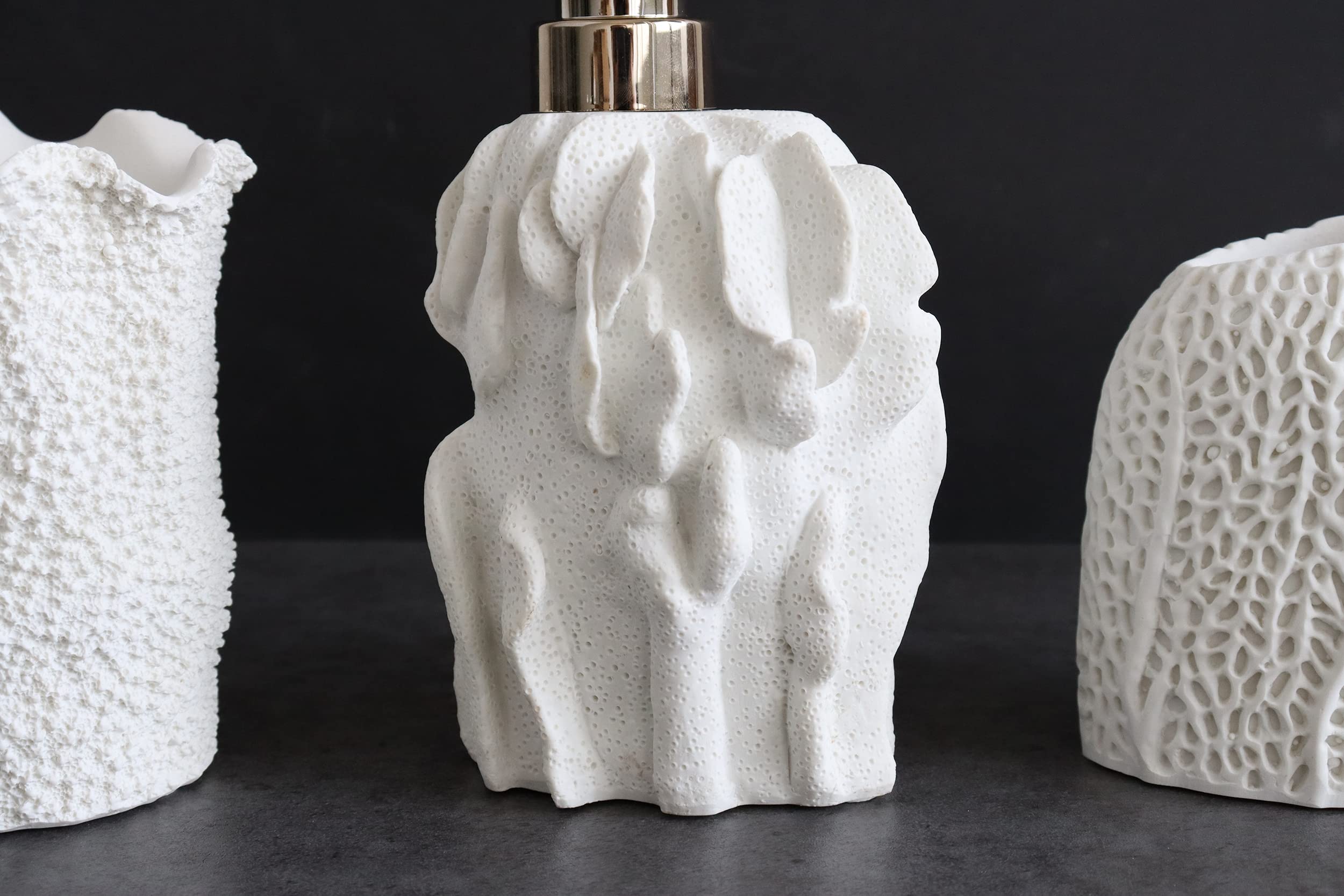 Hymmah Bathroom Accessories Set Coral Seashell Design Toothbrush Holder Farmhouse Bathroom Decor 4 Pcs Resin Gift Set Apartment Necessities  Contain Toothbrush Cup Soap Dispenser Soap Dish Tumbler