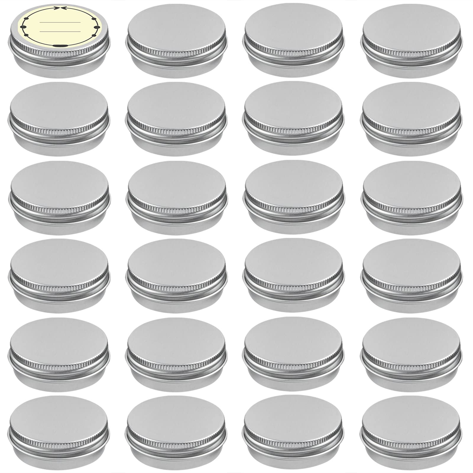 Tuzazo 24Pack 1/2 Oz Aluminum Tin Cans With Screw Lid And Labels, Refillable Travel Sized Cosmetic Containers Small Tins For Lip